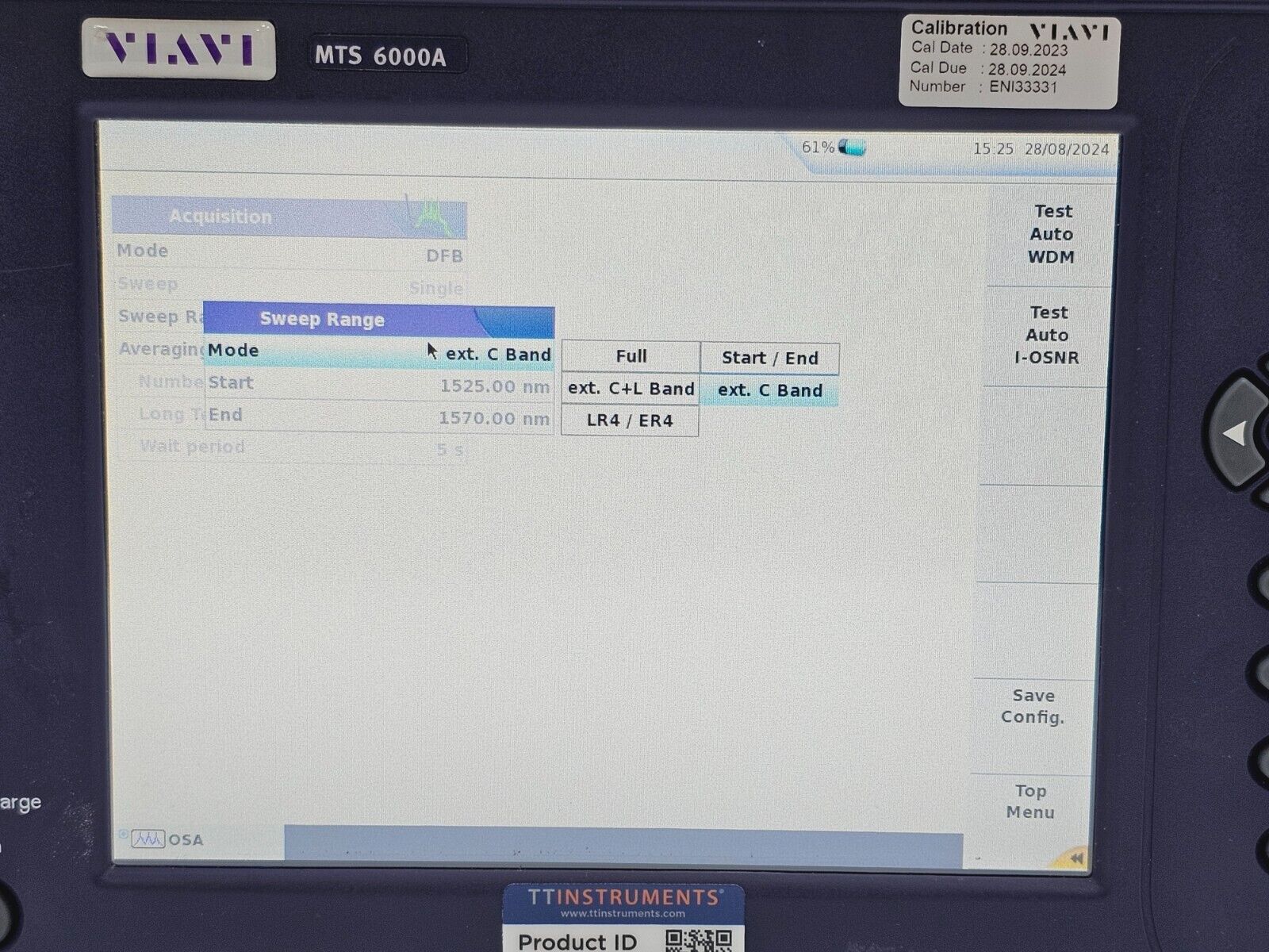 Calibrated Viavi JDSU 6000A V2 OSA-110R 1250-1650 nm 2304/91.04 OSA In-Band OSNR