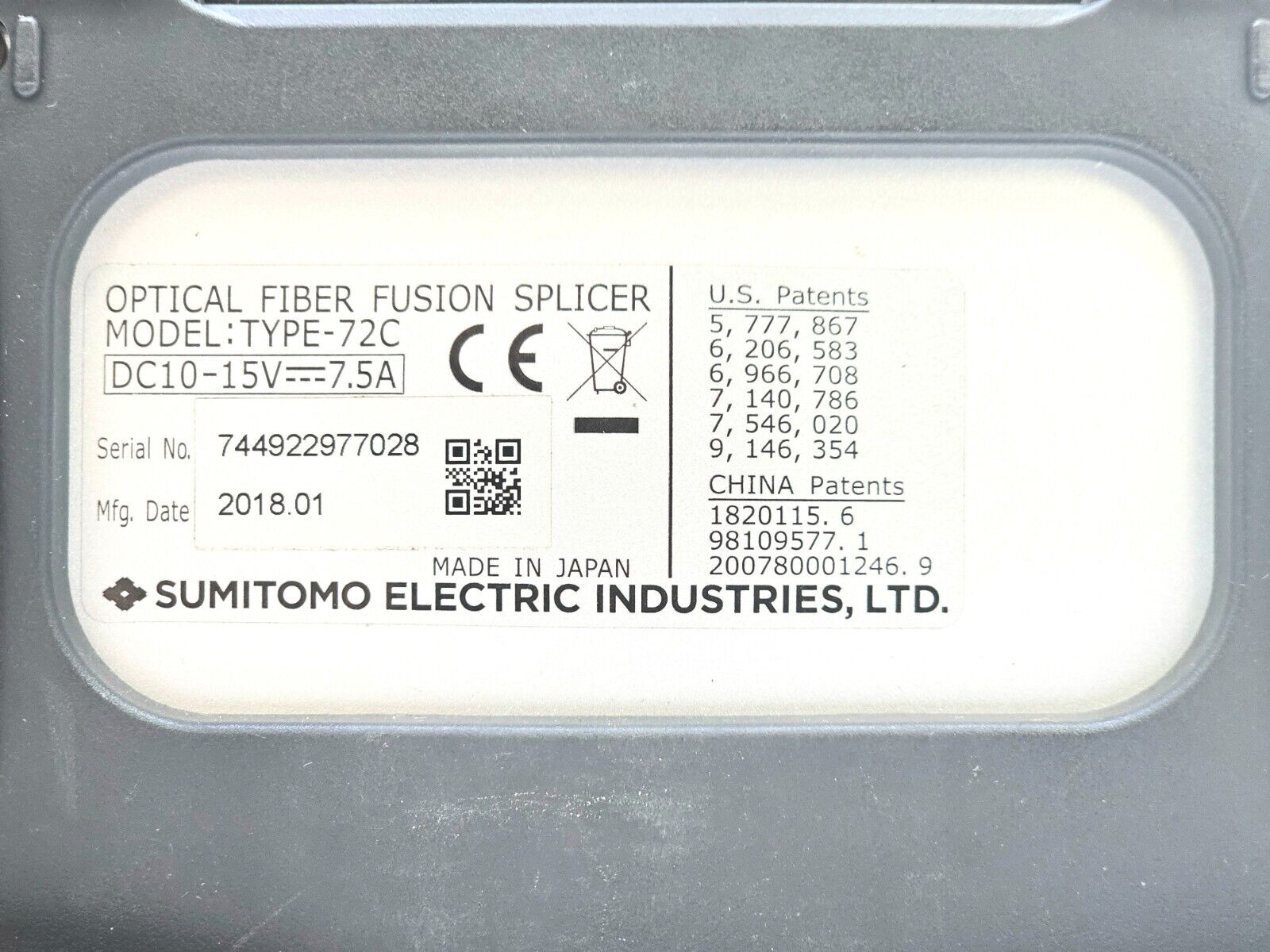 Sumitomo Type-72C Fiber Optic Fusion Splicer ARC 5165 + FC-8R Cleaver