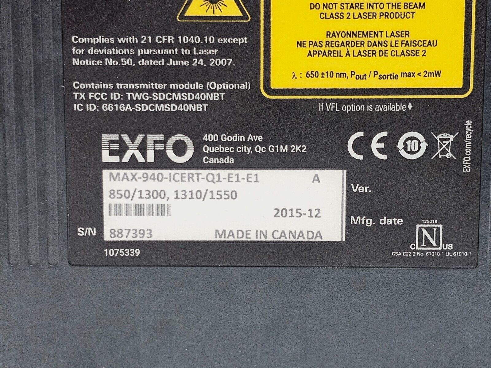 2x EXFO OLTS MAX-940 ICERT QUAD 850/1300/1310/1500 SM MM Fiber Certifier Tier-1