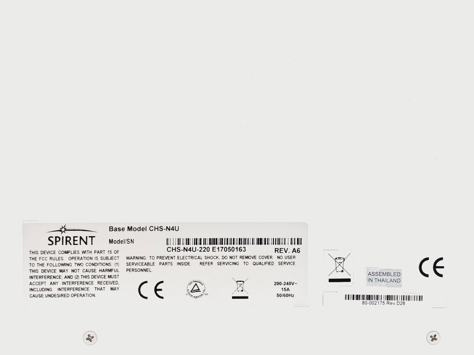 Spirent SPT-N4U-220 2-Slot Chassis Base Model CHS-N4U SPT N4U CTL-N4U REV. E3