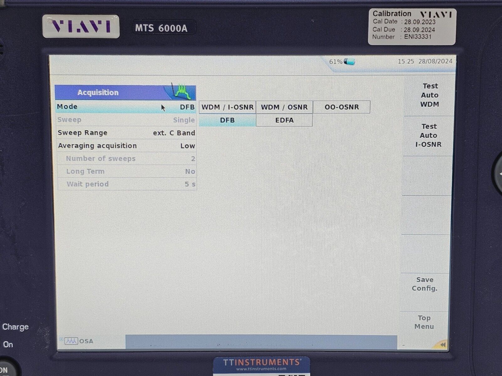 Calibrated Viavi JDSU 6000A V2 OSA-110R 1250-1650 nm 2304/91.04 OSA In-Band OSNR