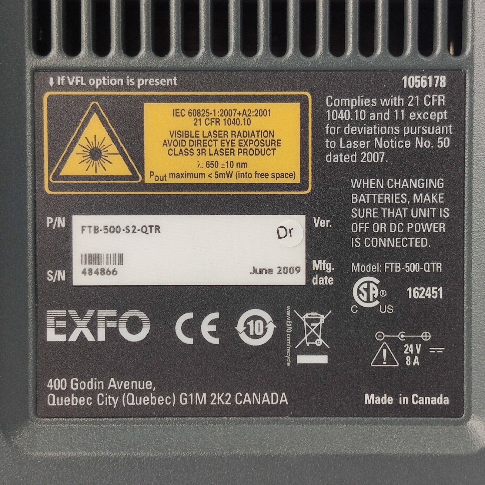 EXFO FTB-500 Mainframe Testing Platform NO Batteries