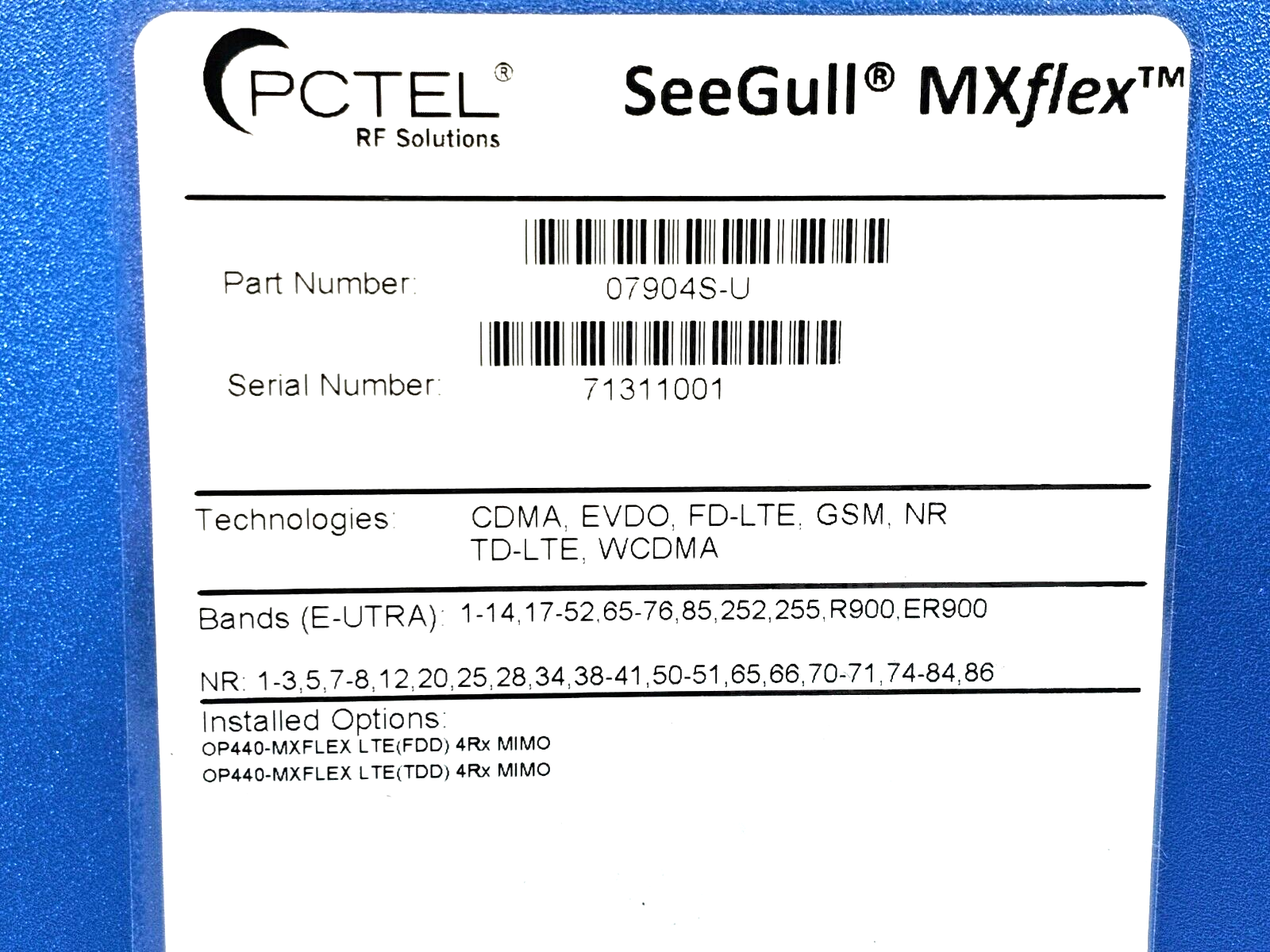 PCTel SeeGull MXflex Scanning Receiver 07904S-U NR LTE TD-LTE FD-LTE WCDMA 6-GHz