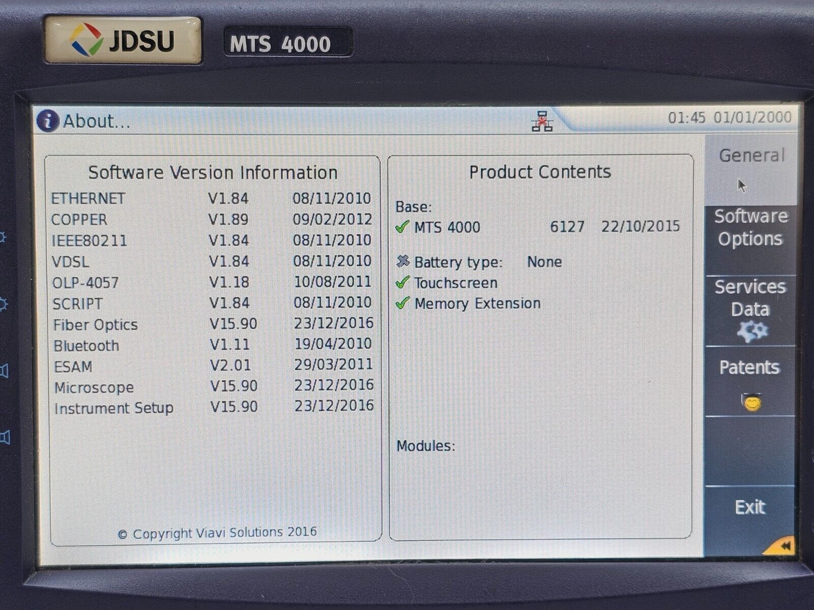 Viavi JDSU MTS T-BERD 4000 Mainframe Platform Touchscreen READ Description