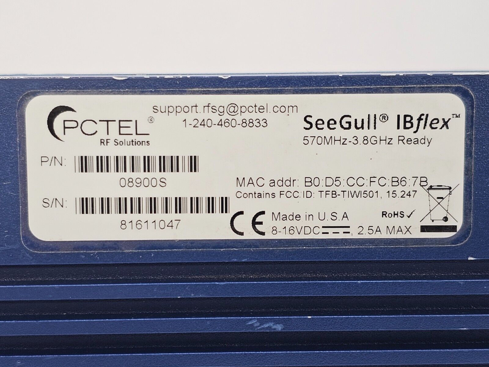 PCTEL SeeGull IBflex 570MHz-3.8GHz Scanning Receiver 08900S ENH Power Scan Optio