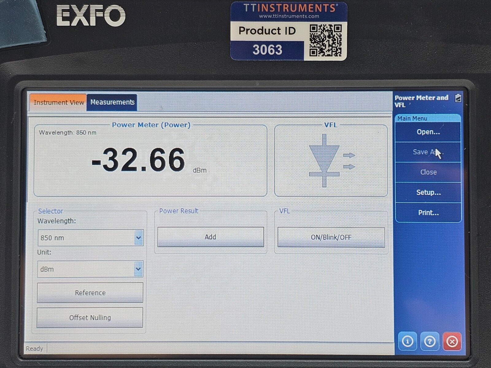 EXFO FTB-1 Mainframe Platform with Power Meter and Visual Fault Locator