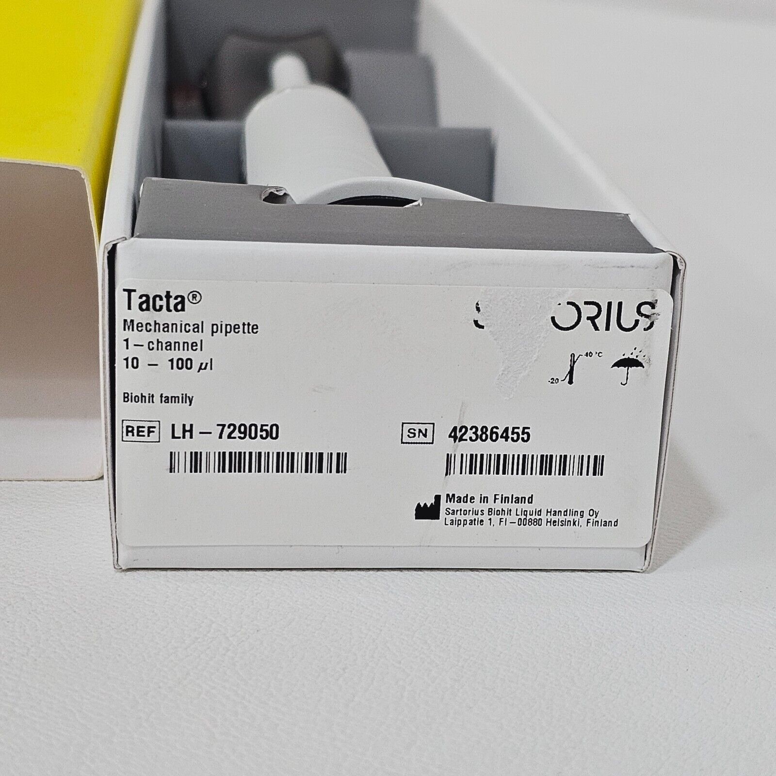 New Tacta Sartorius 1-Channel Mechanical Pipette 10-100 μl LH-729050