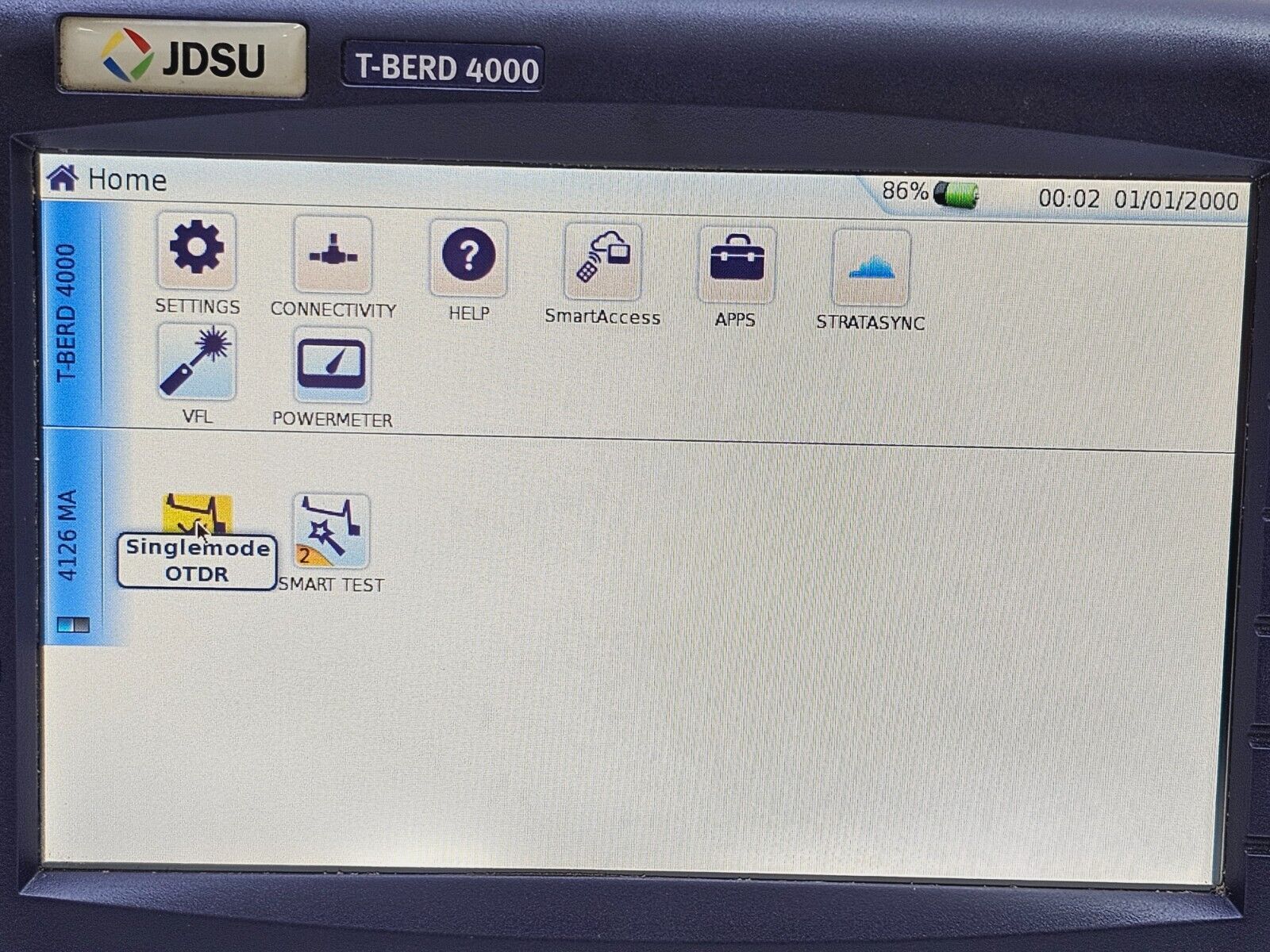 Viavi JDSU MTS 4000 with PM VFL & 4126 MA SM OTDR 1310/1550nm SC-APC 37/35 dB SM