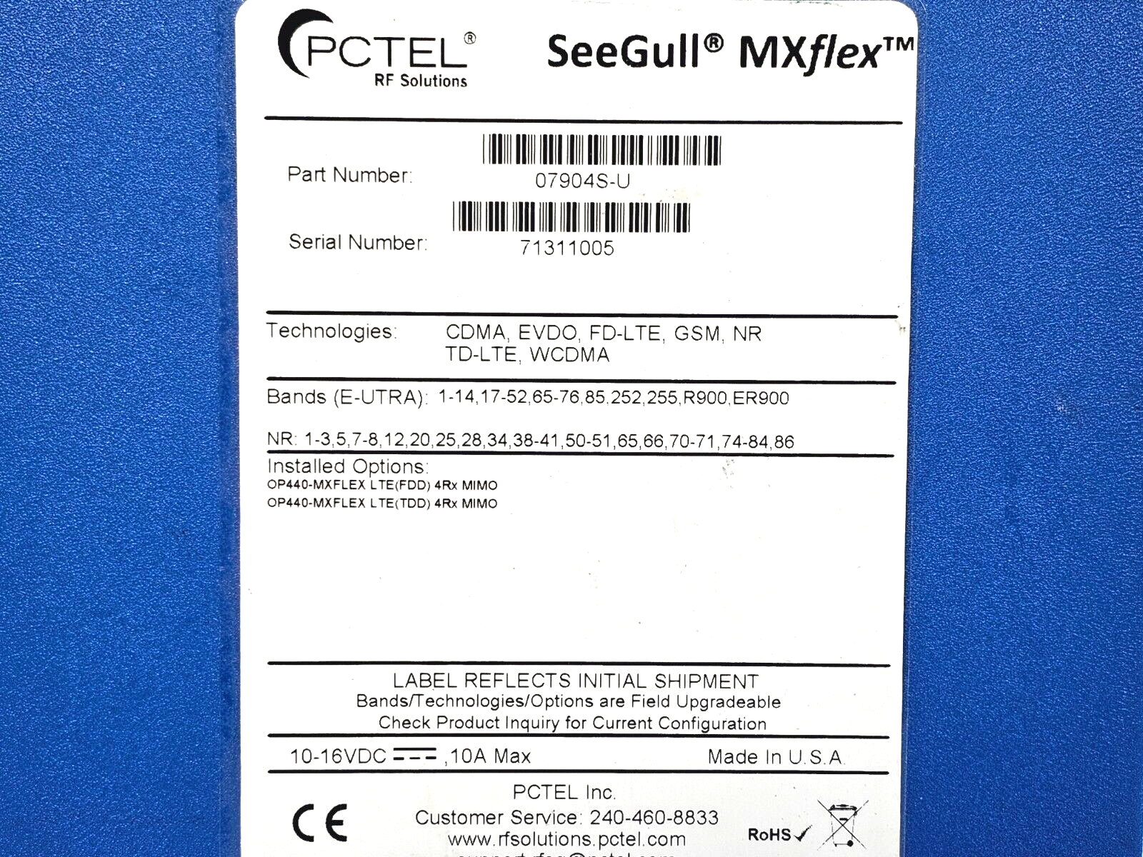 PCTel SeeGull MXflex Scanning Receiver 07904S-U NR LTE TD-LTE FD-LTE 6000 MHz