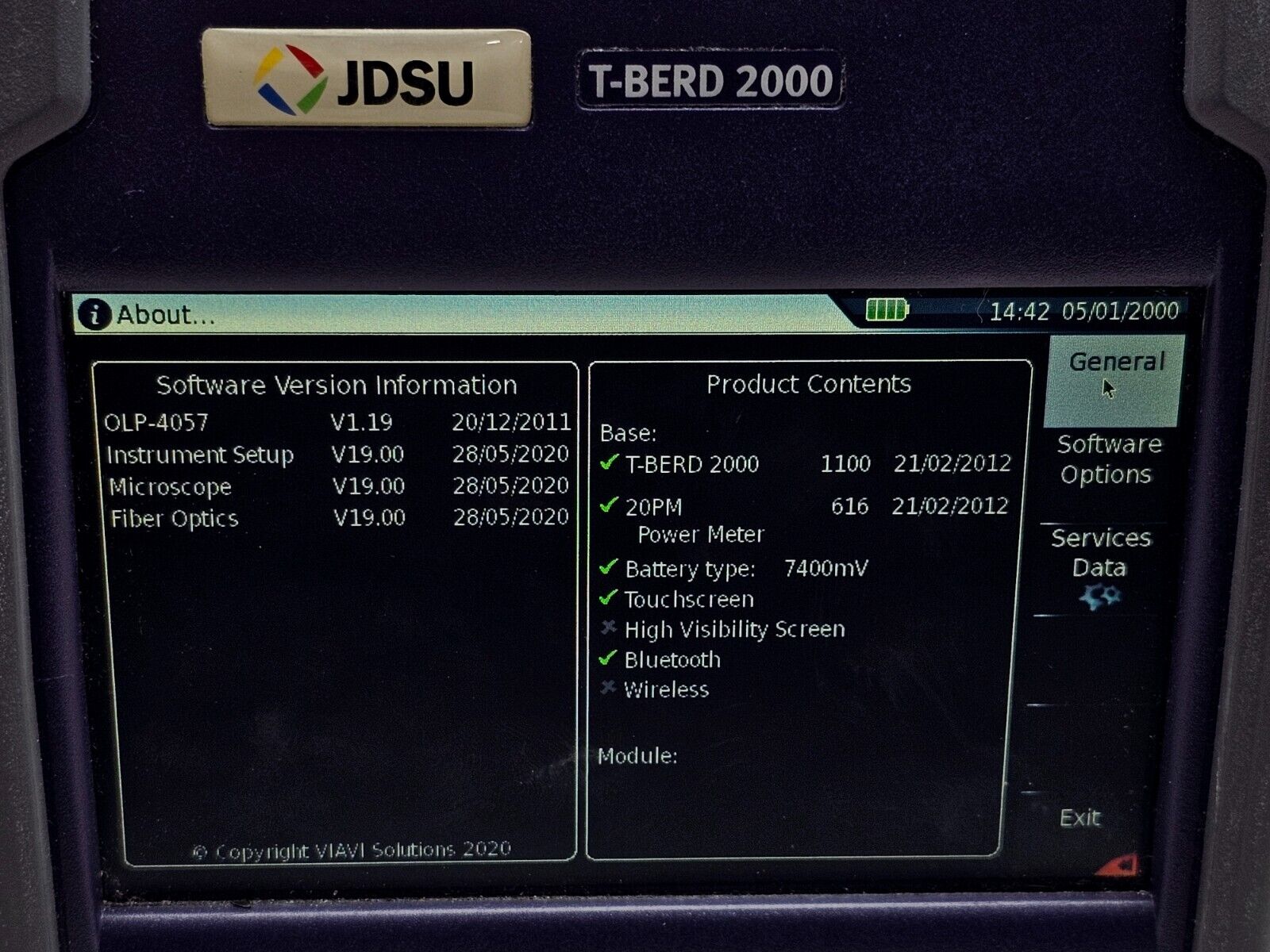 Viavi JDSU T-BERD 2000 Test Platform / Mainframe with built-in Power Meter