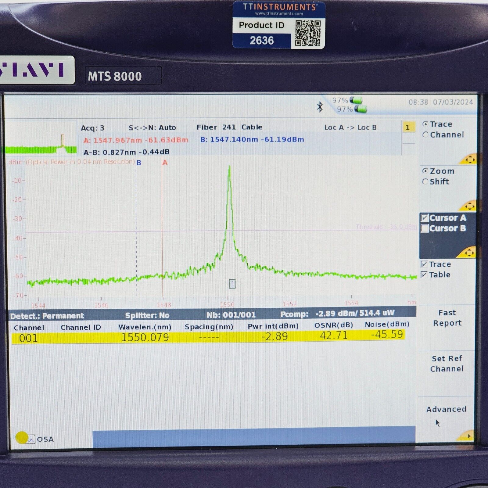 JDSU Viavi MTS 8000E V2 w/ OSA-501M 2281/91.23 High Performance DWDM Full-Band