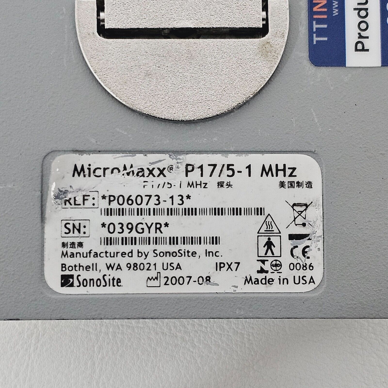 SonoSite MicroMaxx P06073-13 P17/5- 1 MHz Transducer MFD 2007