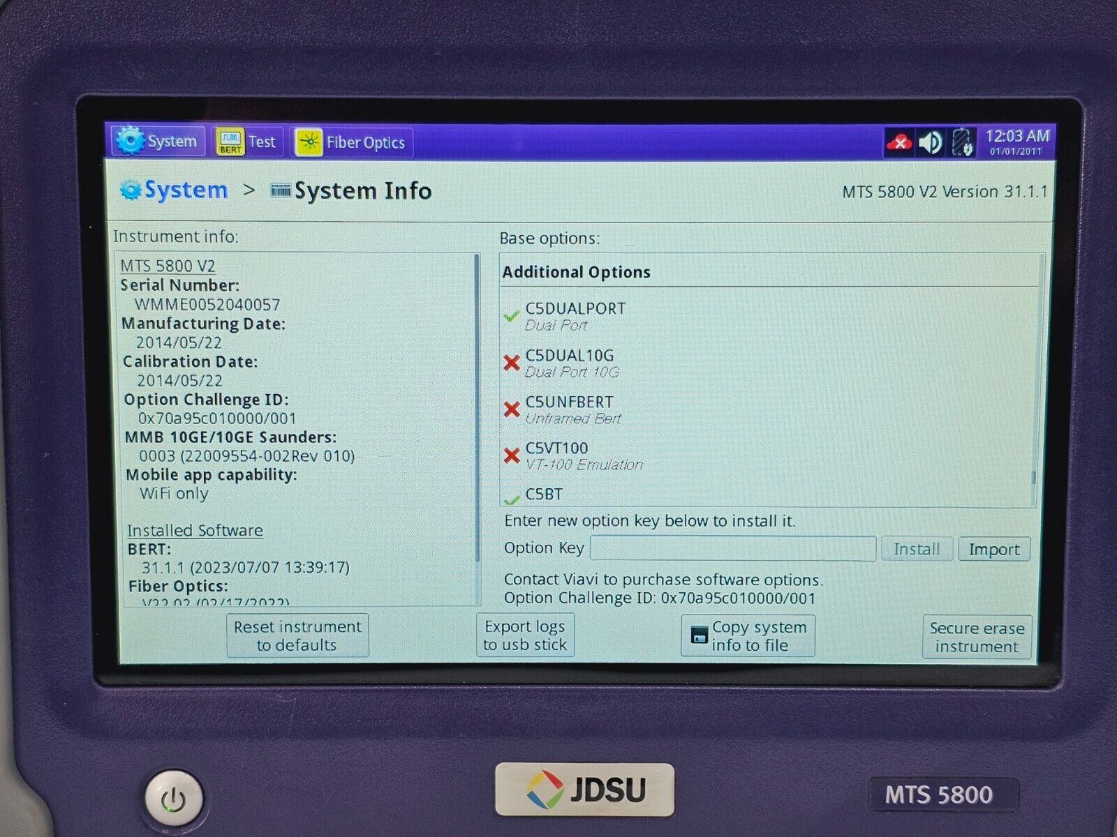 Viavi JDSU TB/MTS 5800 V2 5822P Dual Port Network Tester 1G Ethernet Gigabit