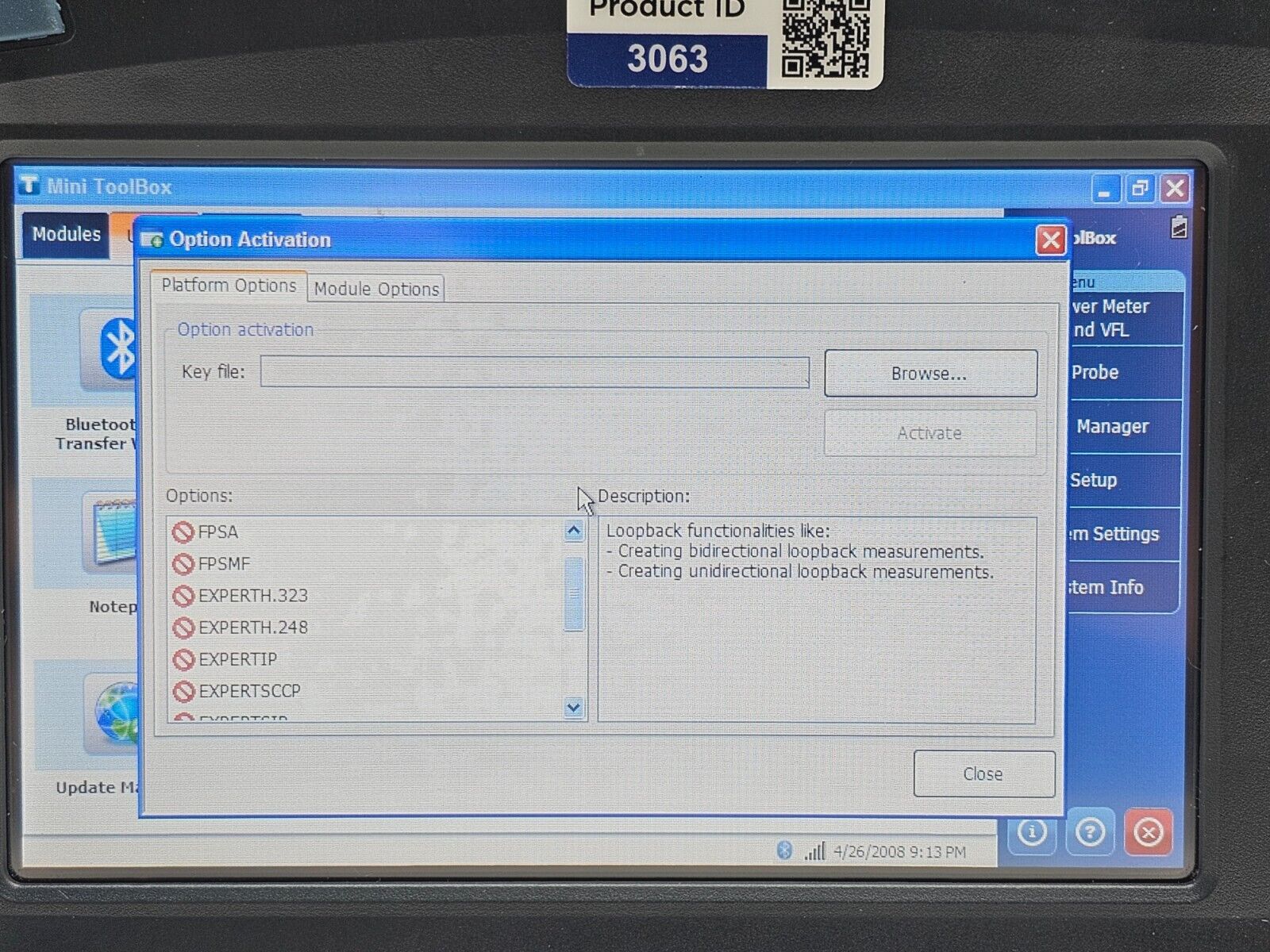 EXFO FTB-1 Mainframe Platform with Power Meter and Visual Fault Locator