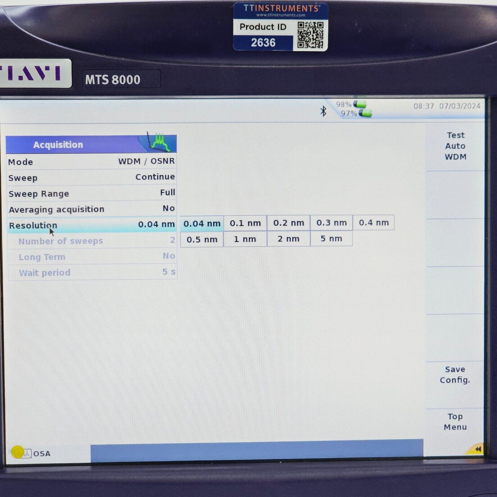 JDSU Viavi MTS 8000E V2 w/ OSA-501M 2281/91.23 High Performance DWDM Full-Band