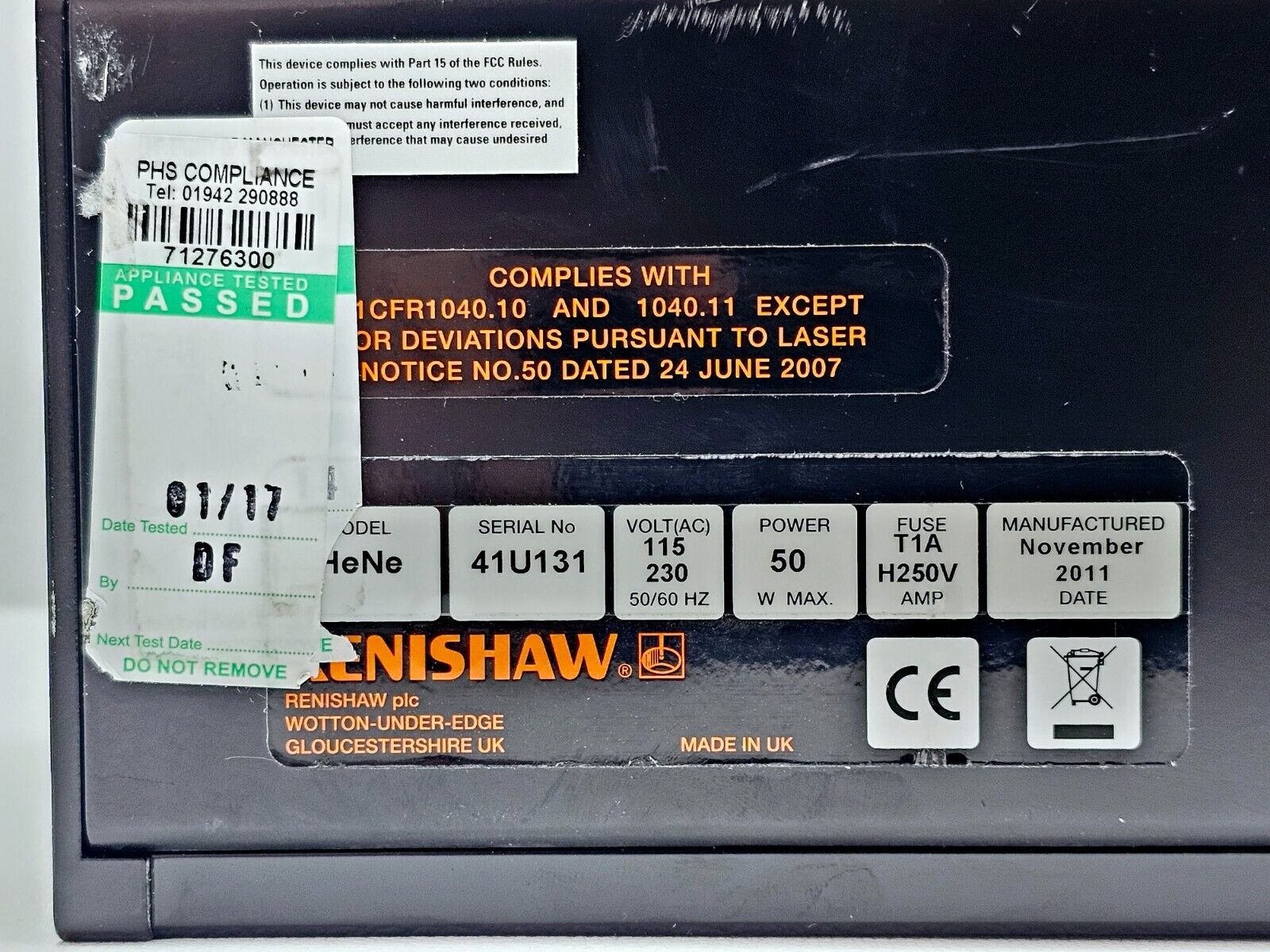 Renishaw RL633 HeNe 633 nm Laser For Raman Spectroscopy MFD 2011