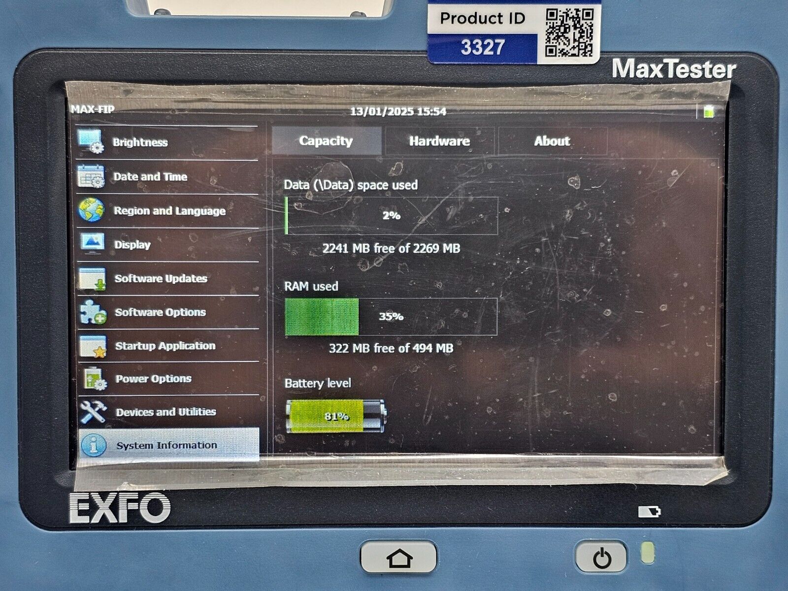 EXFO MaxTester MAX-FIP Mainframe w/ FIP-410B Fiber Inspection Scope & U25M Tip