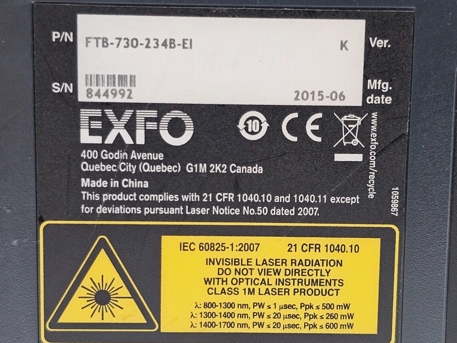 EXFO FTB-1 with FTB-730-234B-EI SM OTDR 1310/1550/1625 nm FTB-730 SC PC