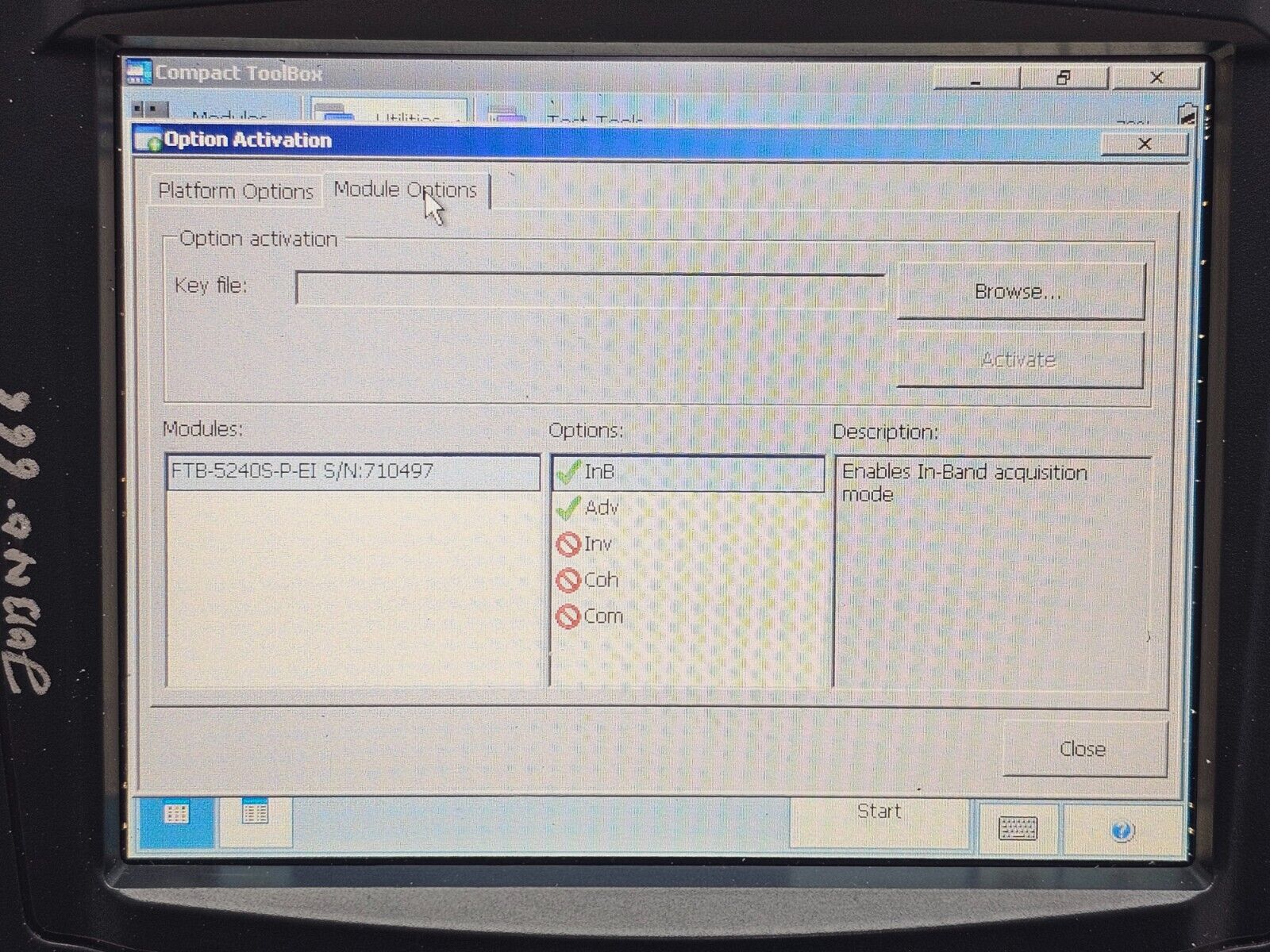 EXFO FTB-200 V2 Mainframe + FTB-5240S-P OSA INB (in-band OSNR) & ADV Options