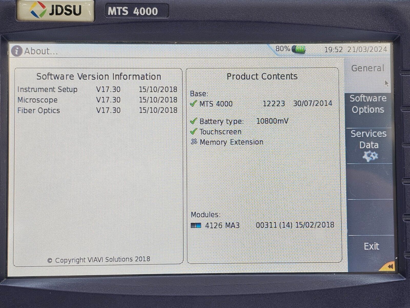 Viavi JDSU MTS 4000 + 4126 MA3 OTDR 1310/1550nm SM OTDR Module