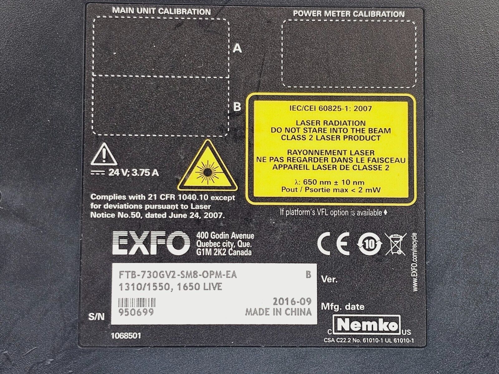 EXFO FTB-1 Pro FTB-730Gv2-SM8-OPM 1310/1550 & 1650 Live iOLM APC FTB-730 OPM SM8