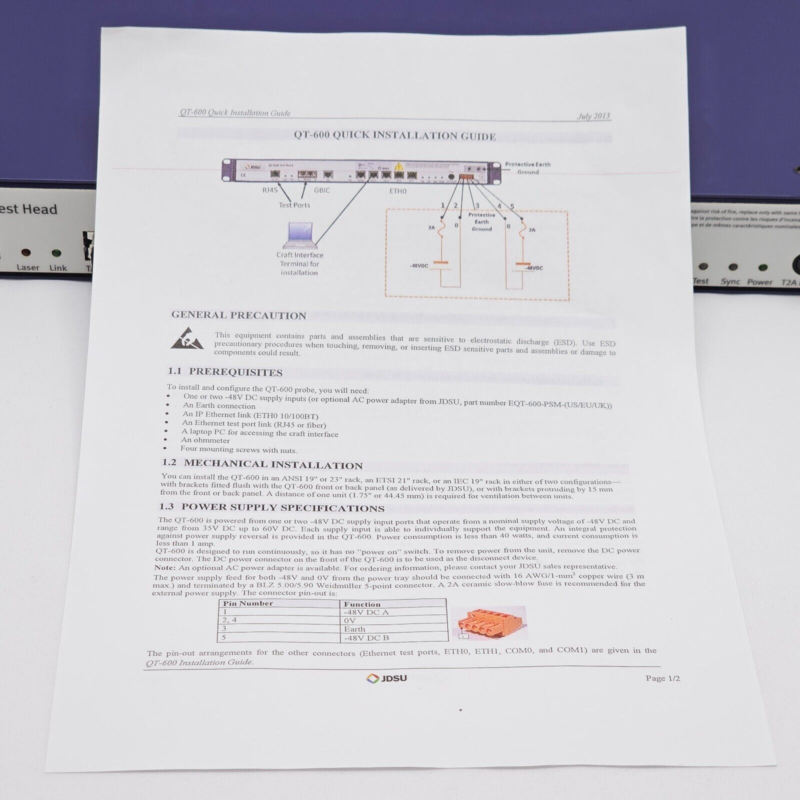 Viavi JDSU QT-600 Ethernet Test Head QT-600-2 w/ SM MM Mods & Power Adapter