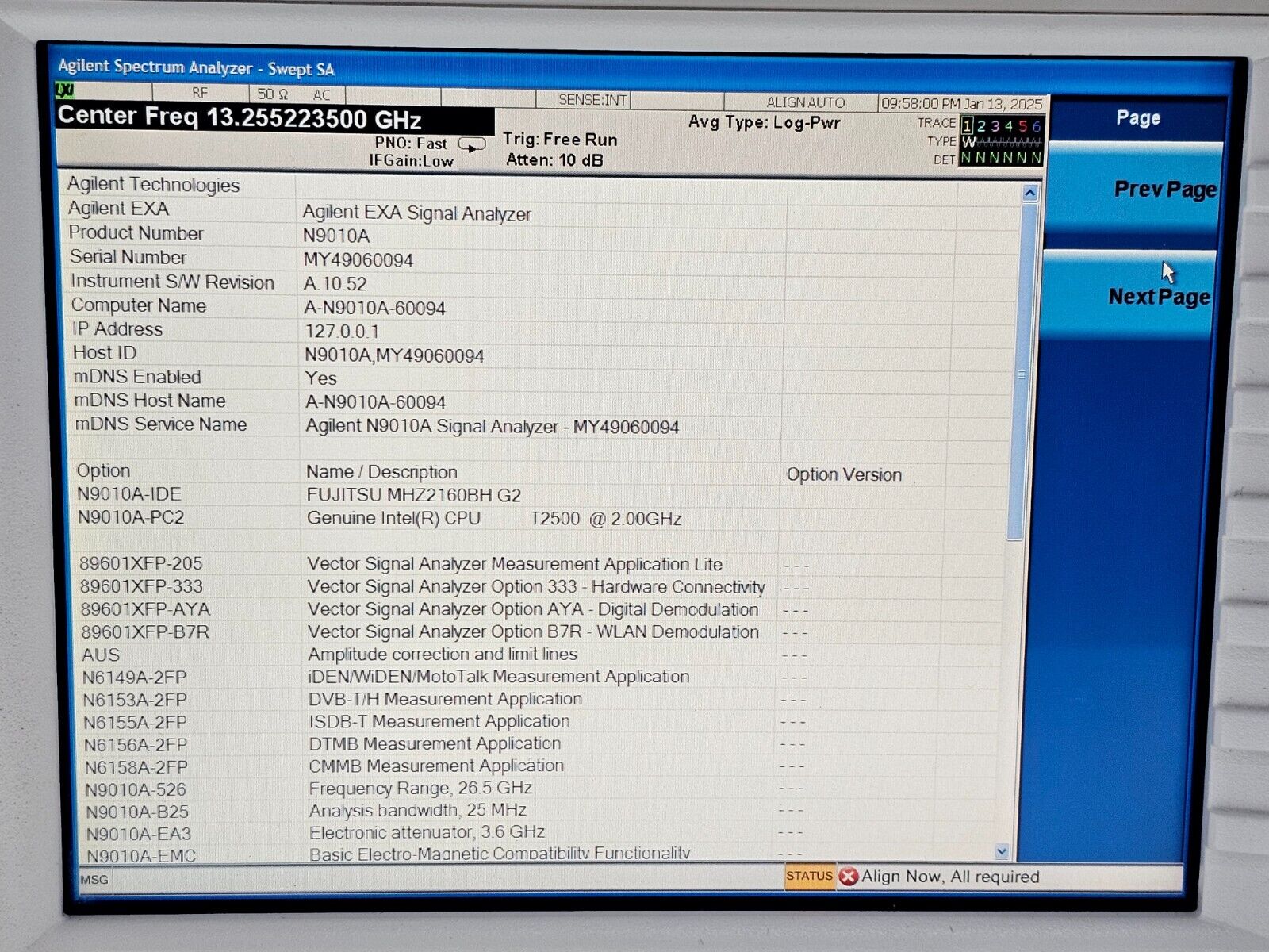 FOR REPAIR Keysight Agilent N9010A EXA Singal Analyzer 9kHz-26.5GHz with Options