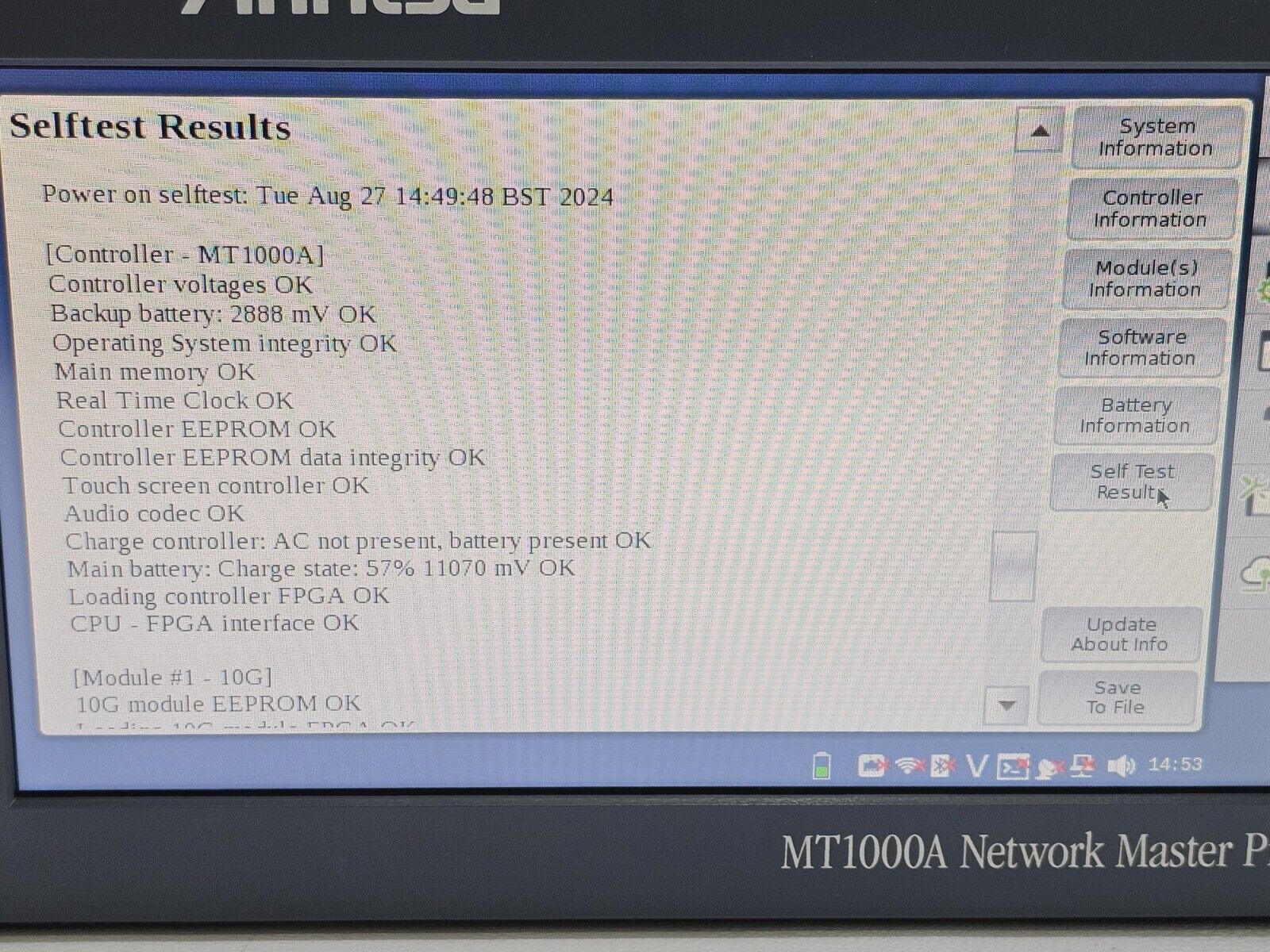 Anritsu MT1000A Network Master Pro MU100010A 10G Ethernet Multirate Dual Channel