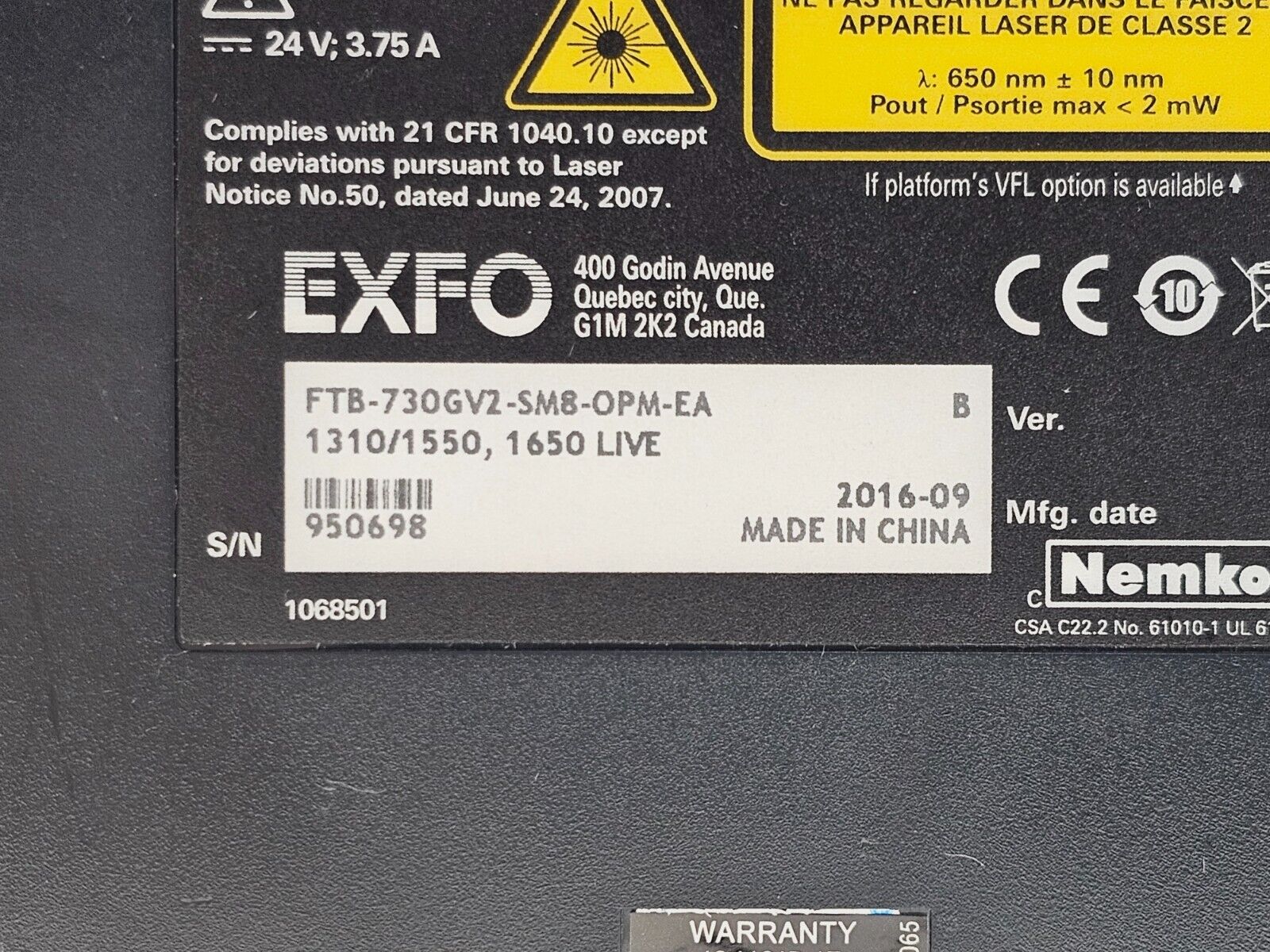 EXFO FTB-1 Pro FTB-730Gv2-SM8-OPM 1310/1550 & 1650 Live iOLM APC FTB-730 SM8