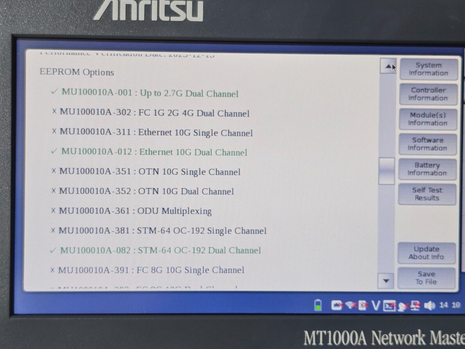 Anritsu MT1000A Network Master Pro MU100010A 10G Ethernet Multirate Dual Channel