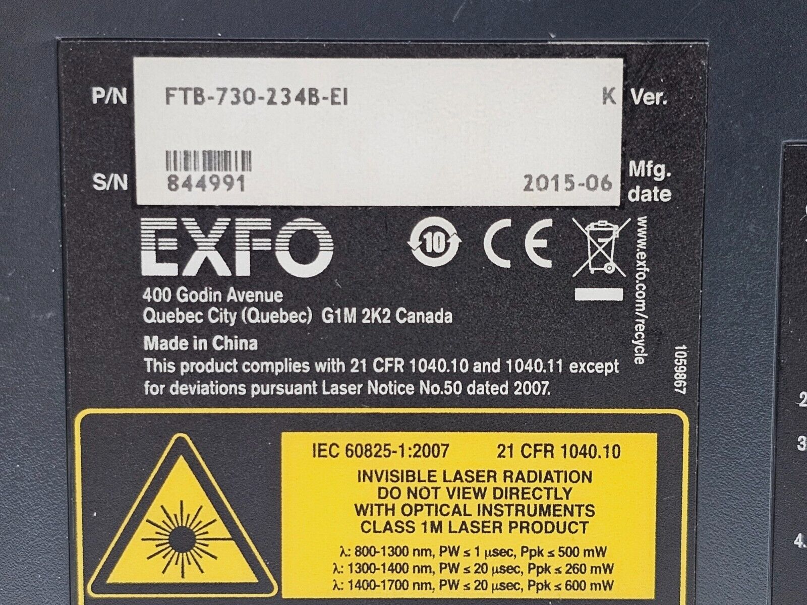 EXFO FTB-1 with FTB-730-234B-EI SM OTDR 1310/155/1625 nm FTB-730 FC PC