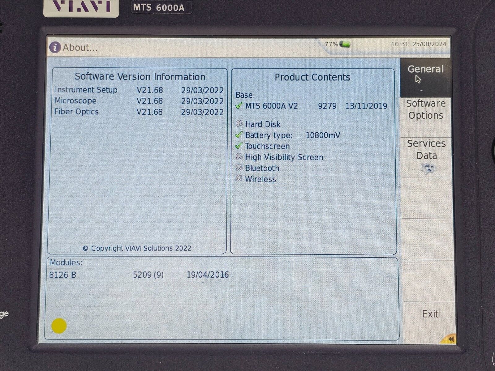 Viavi JDSU MTS 6000A V2 + 8126 B SM OTDR 1310/1550 nm 41/40 dB E8126B APC-FC