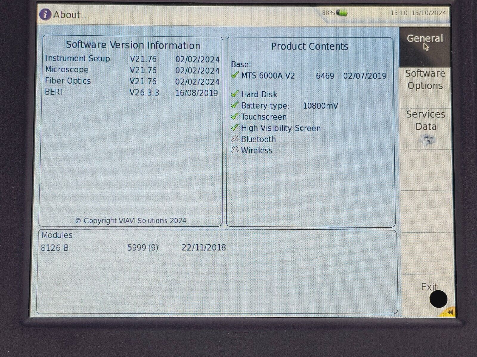 Viavi JDSU MTS 6000AV2 + 8126 B SM OTDR Module 1310/1550nm E8126B APC-FC