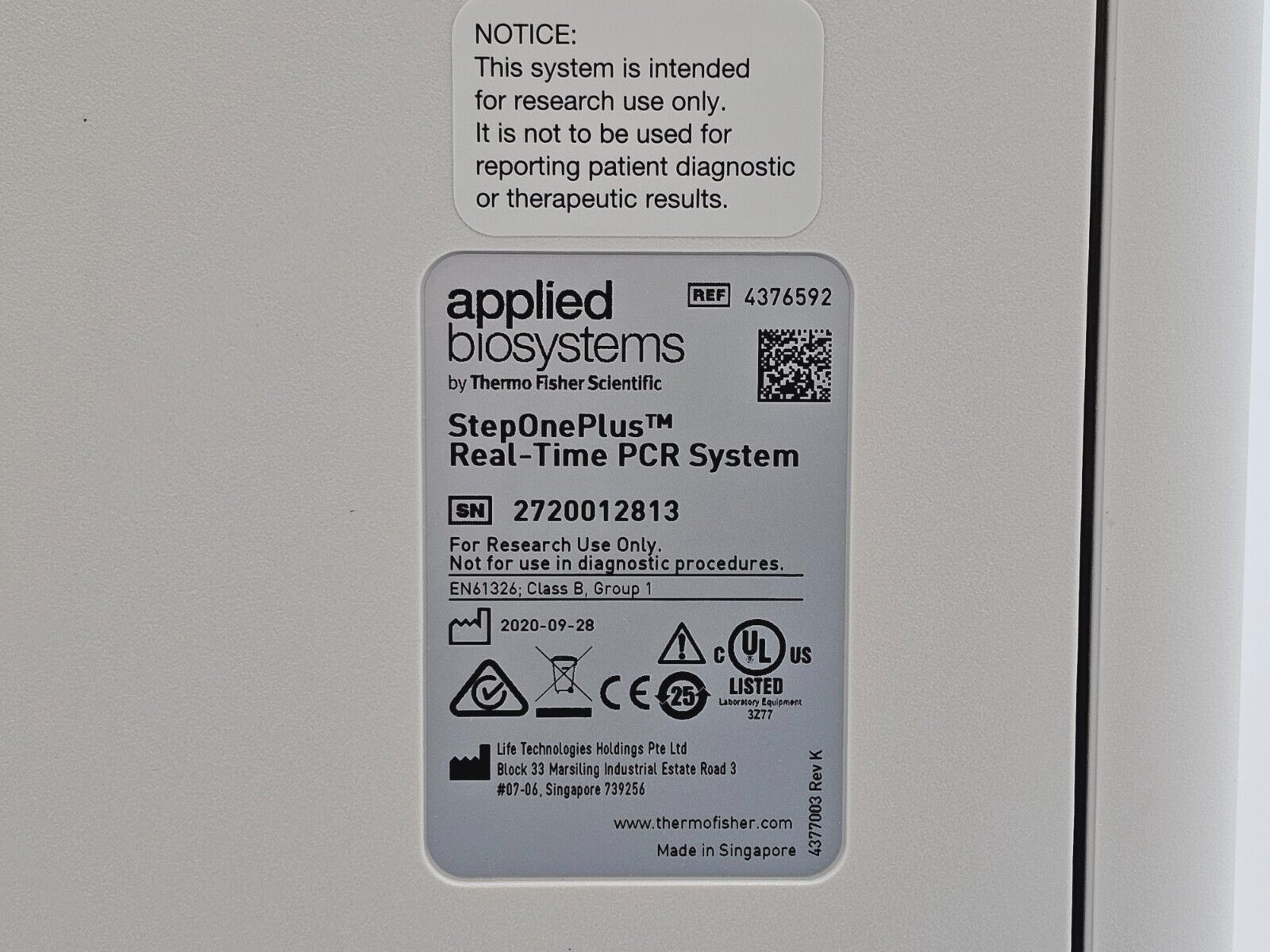 Applied Biosystems StepOnePlus Real-Time PCR System 96-Well 4376592 MFD 2020