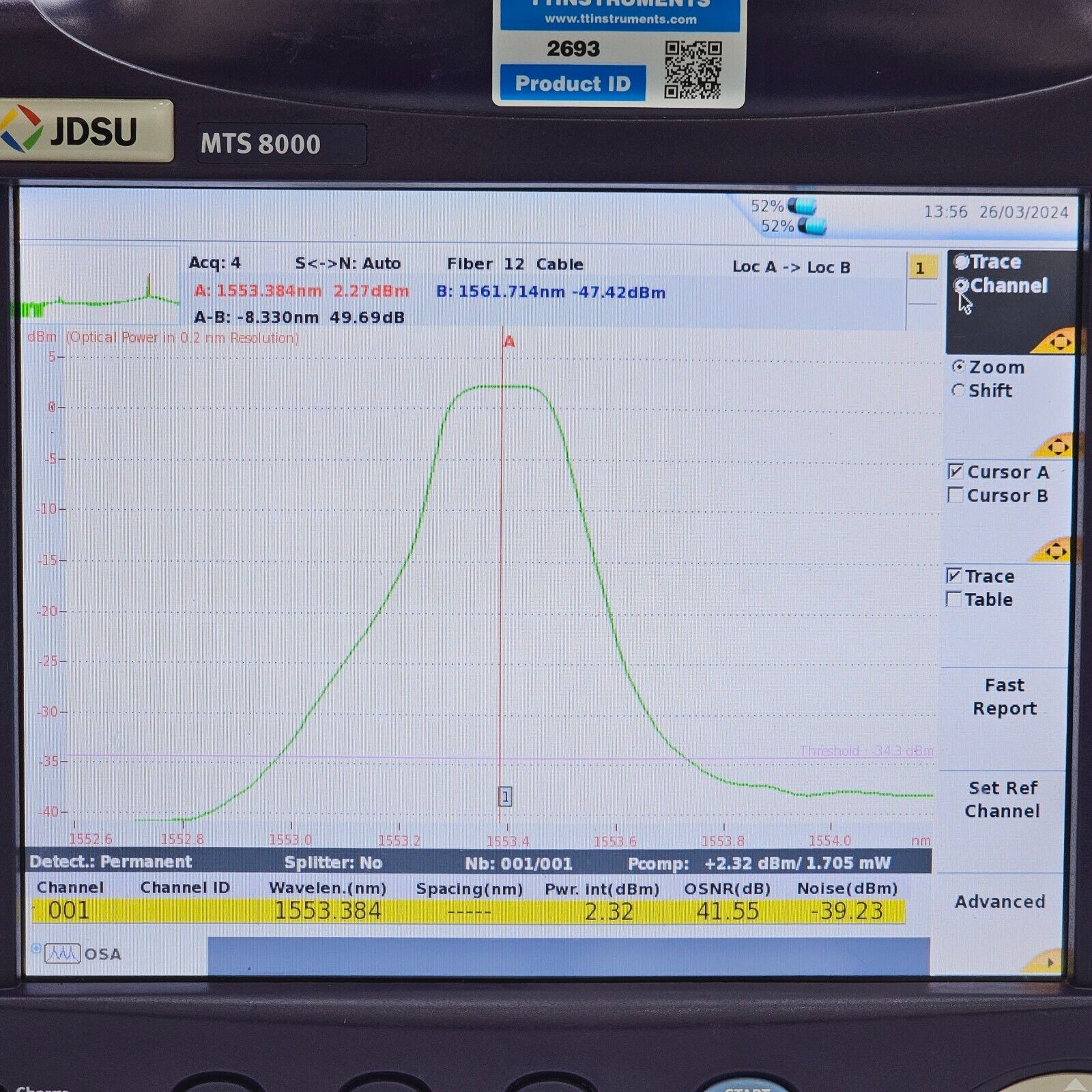 JDSU VIAVI T-Berd 8000E w/ OSA-500RS 2281/91.57 Optical DWDM Analyzer OSA APC