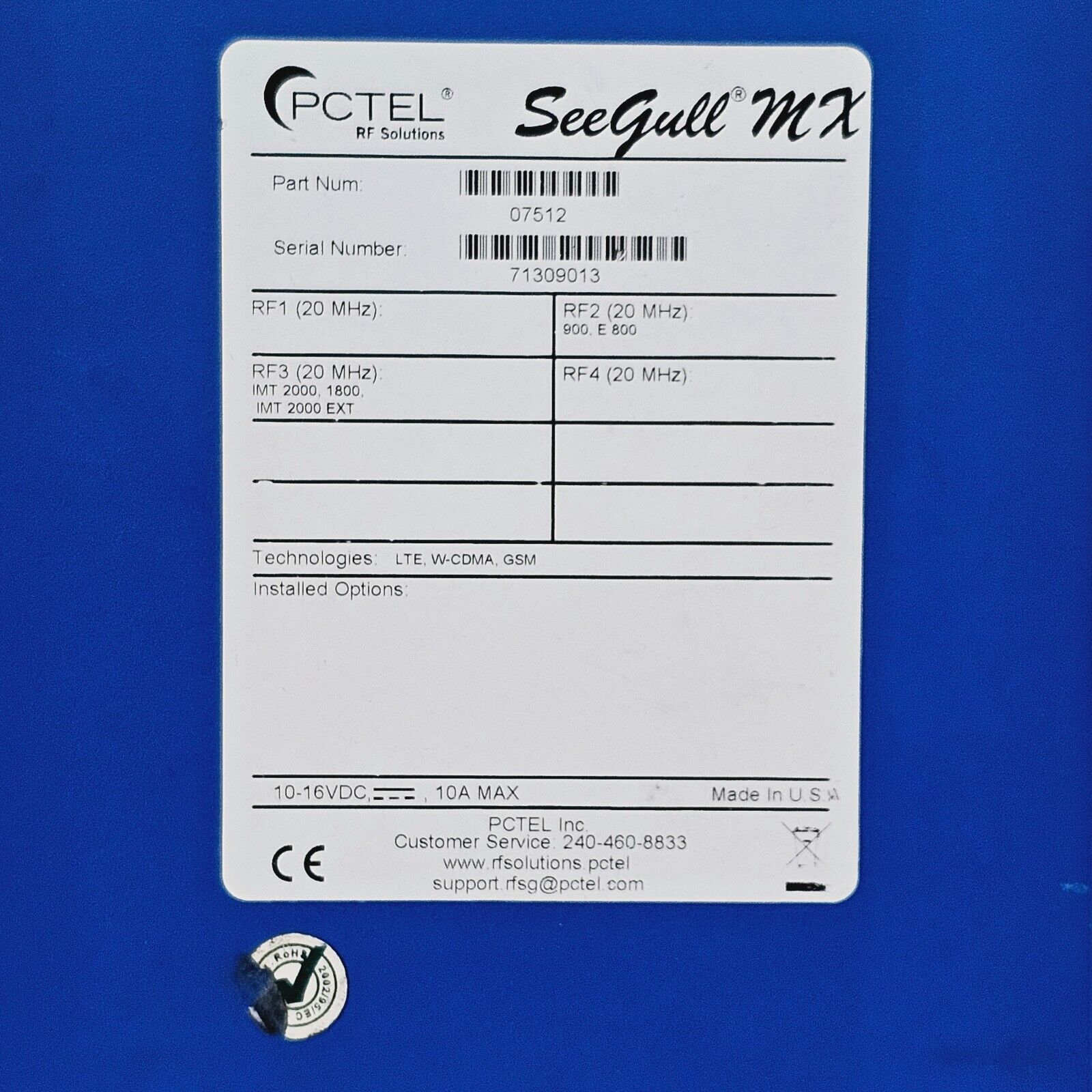 PCTEL SeeGull MX Multi-Band Scanning Receiver 07512 w 10 Options GSM LTE WCDMA