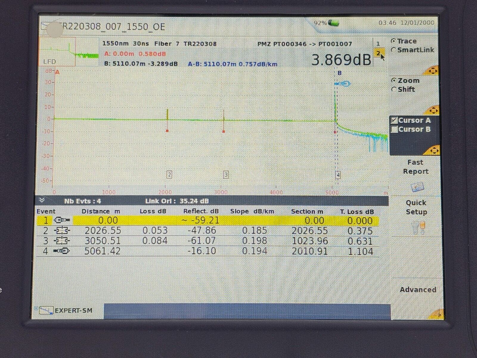 Viavi JDSU MTS 6000AV2 + 8126 B SM OTDR 1310/1550 nm 41/40 dB E8126B APC-FC