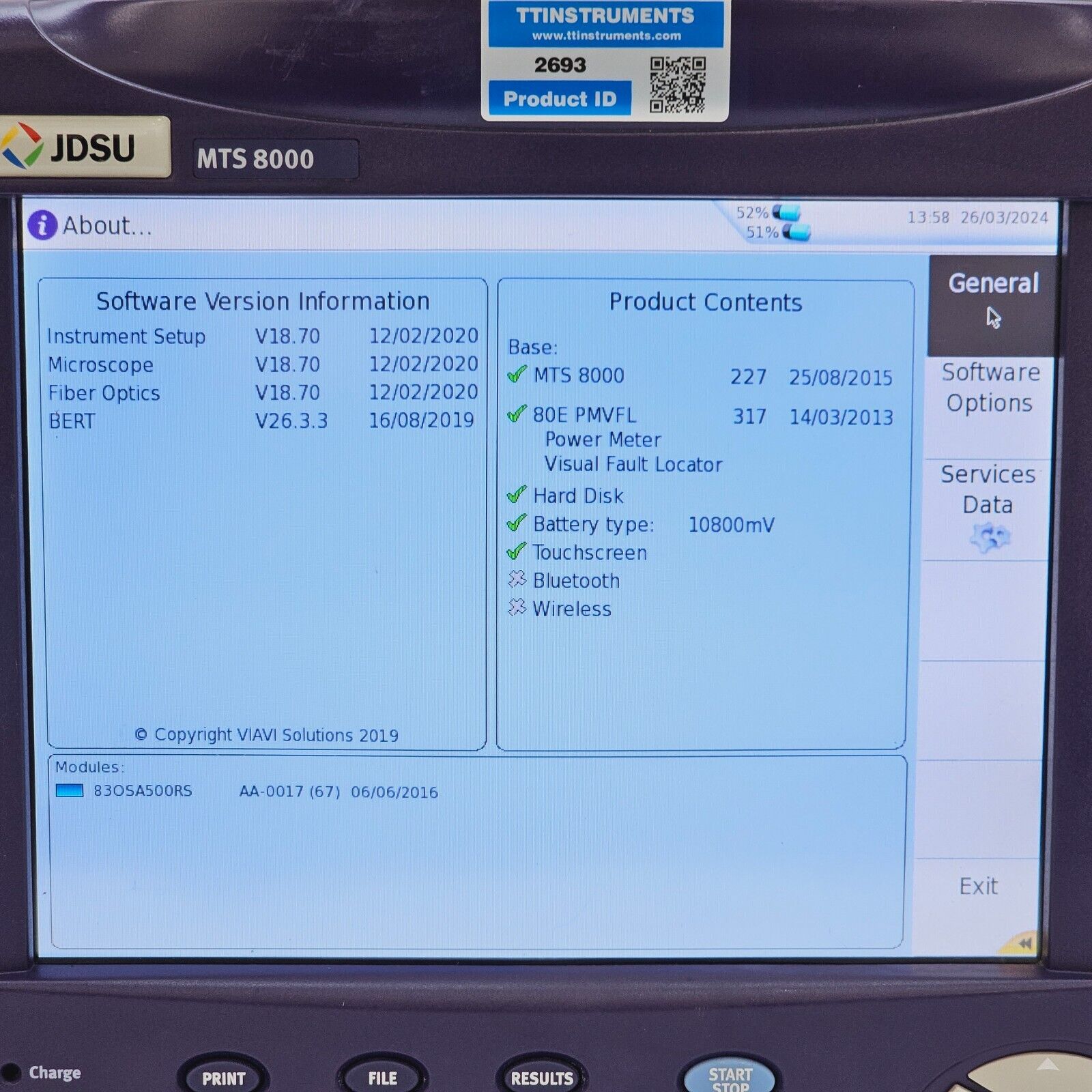 JDSU VIAVI T-Berd 8000E w/ OSA-500RS 2281/91.57 Optical DWDM Analyzer OSA APC