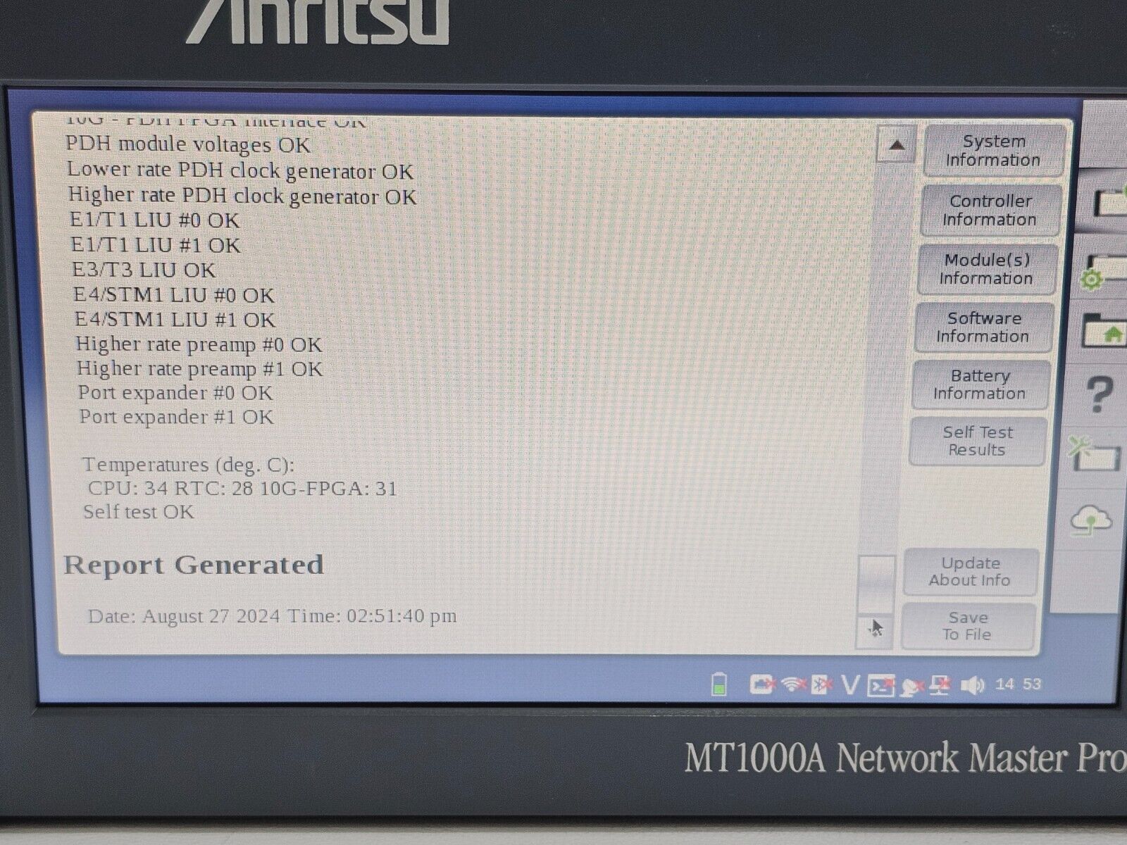 Anritsu MT1000A Network Master Pro MU100010A 10G Ethernet Multirate Dual Channel