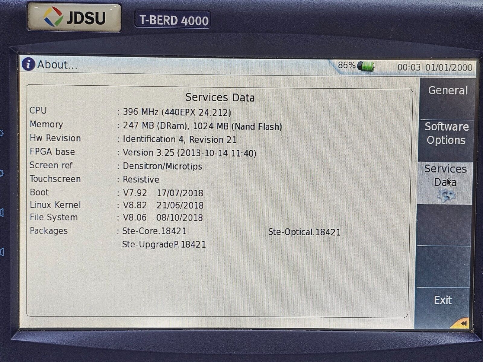 Viavi JDSU MTS 4000 with PM VFL & 4126 MA SM OTDR 1310/1550nm SC-APC 37/35 dB SM