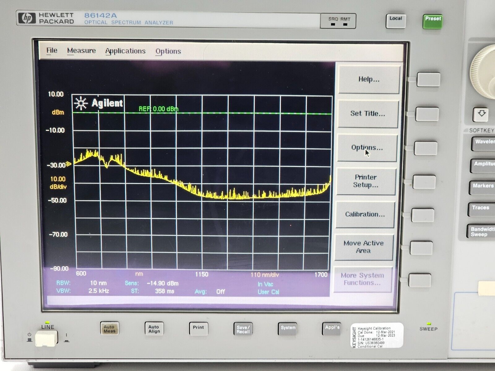 FOR PARTS / REPAIR Keysight Agilent HP 86142A Optical Spectrum Analyzer Opt. 005