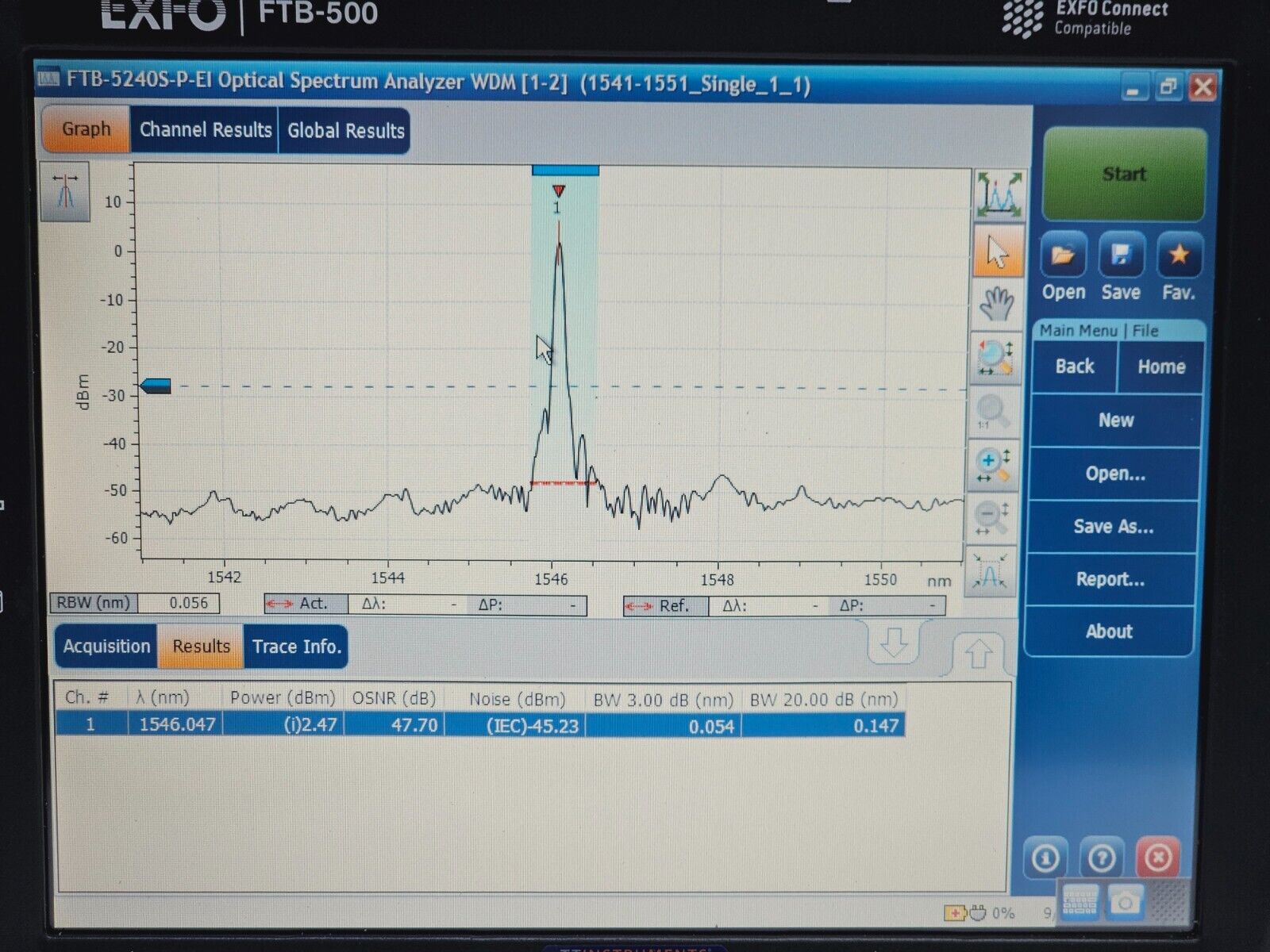 EXFO FTB-500 Platform + FTB-5240S-P Optical Spectrum Analyzer 1250-1650nm ADV