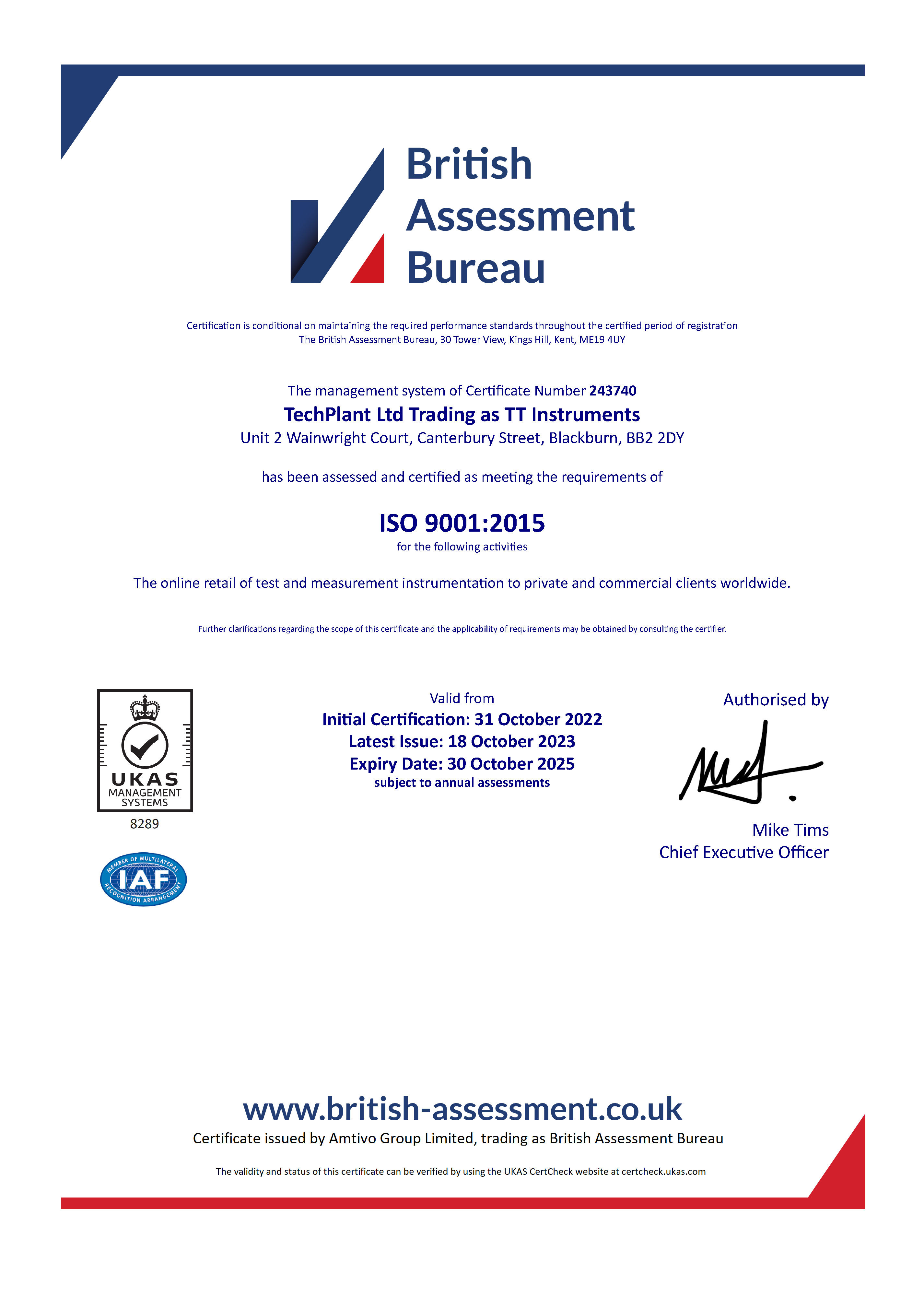 our ISO 9001 certificate