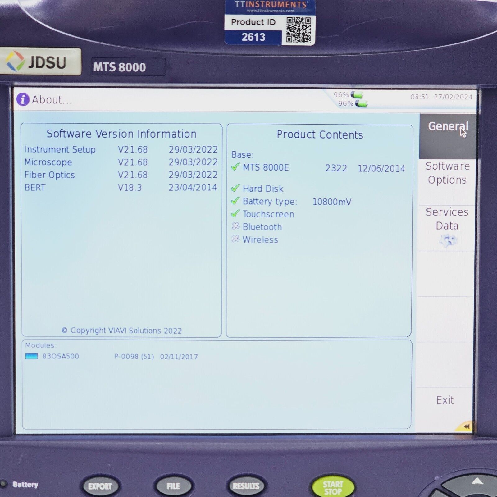 JDSU Viavi MTS 8000E w/ OSA-500 2281/91.51 Optical DWDM Analyzer 2281/91.51 OSA