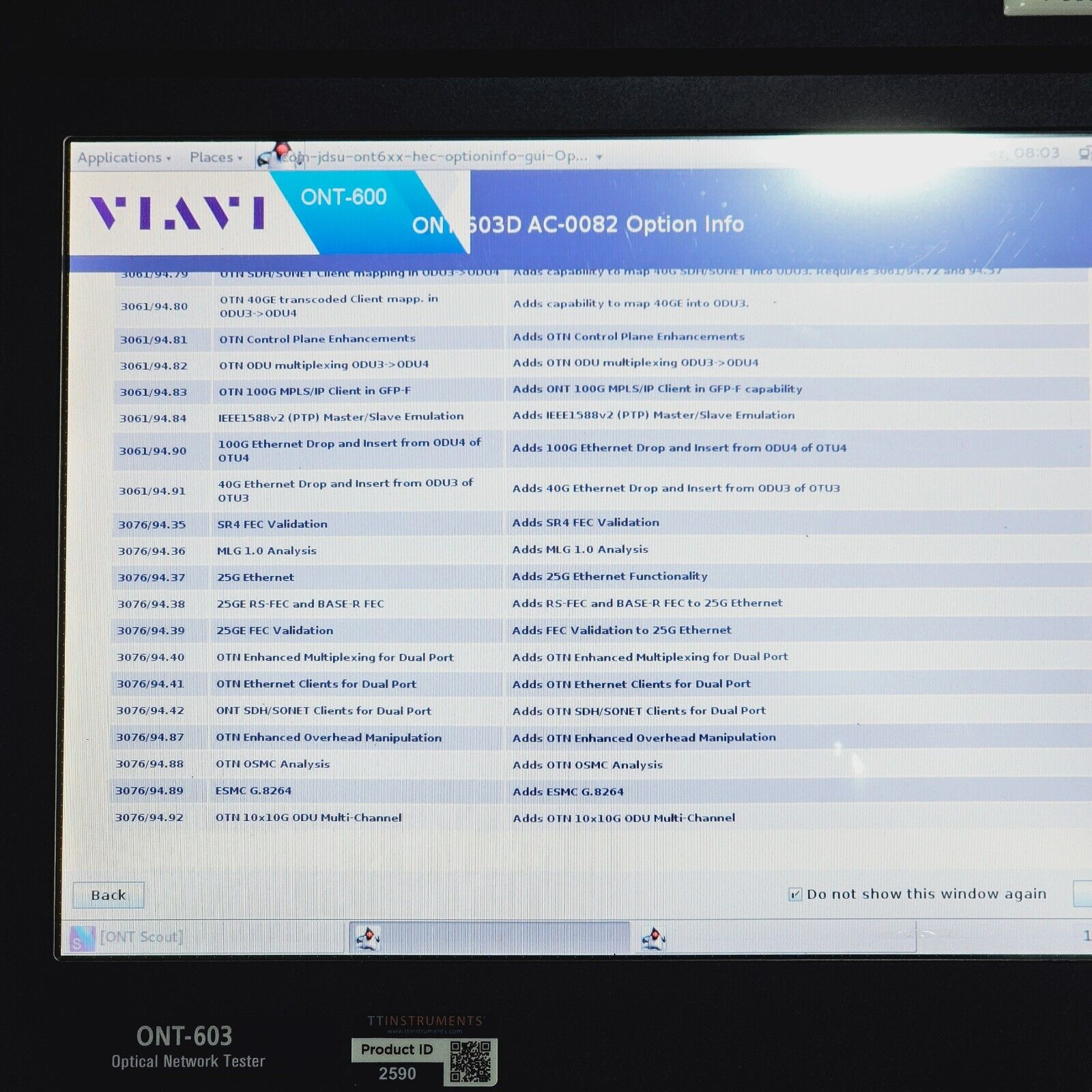 JDSU Viavi ONT-603 Optical Network Tester w/ QSFP+/CFP2 Module 40/100G Ethernet