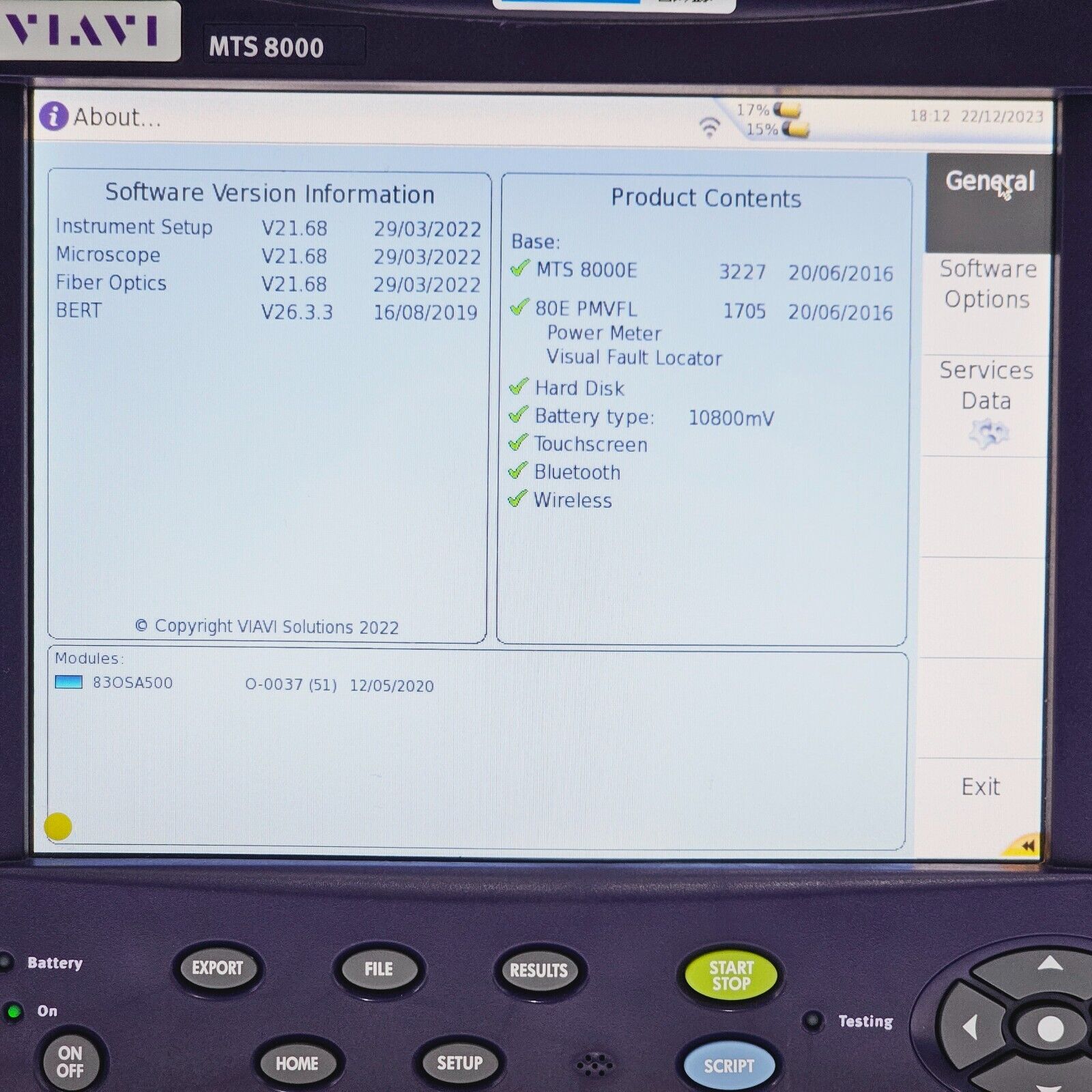 JDSU Viavi MTS 8000E VFL PM w/ OSA-500 2281/91.51 Optical DWDM Analyzer