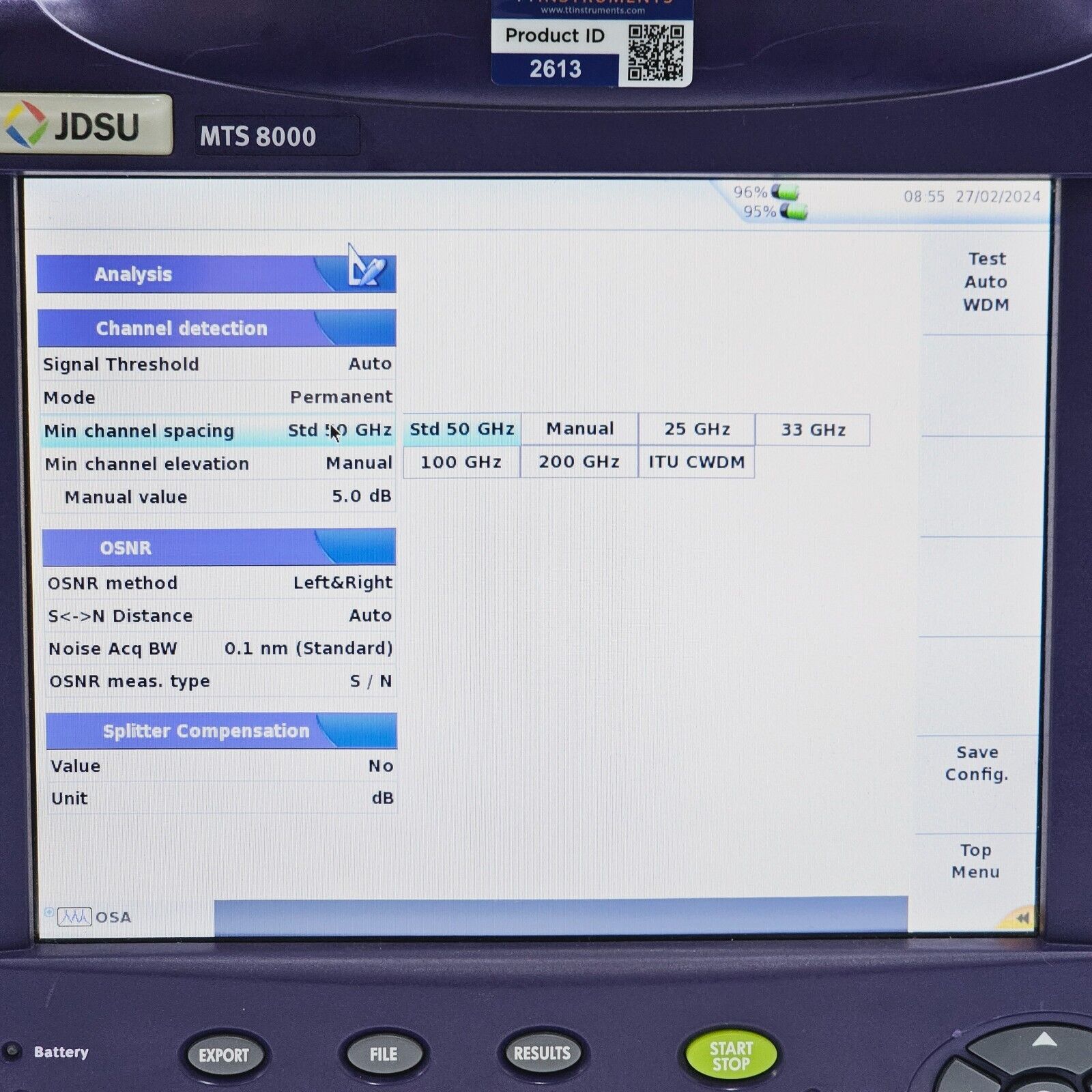 JDSU Viavi MTS 8000E w/ OSA-500 2281/91.51 Optical DWDM Analyzer 2281/91.51 OSA