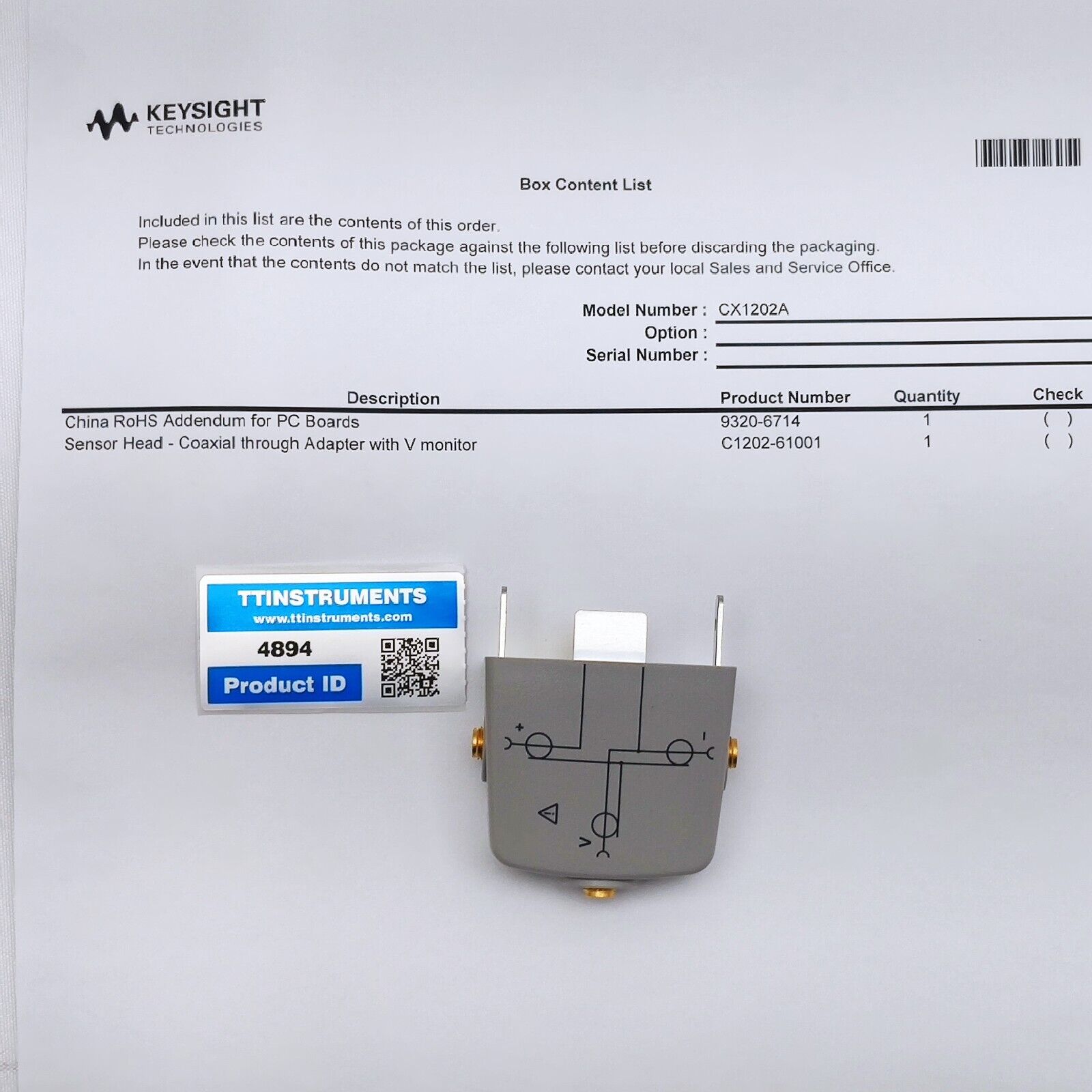 Keysight CX1202A Sensor Head Coaxial Through with V Monitor 1 A Max CX 1202A