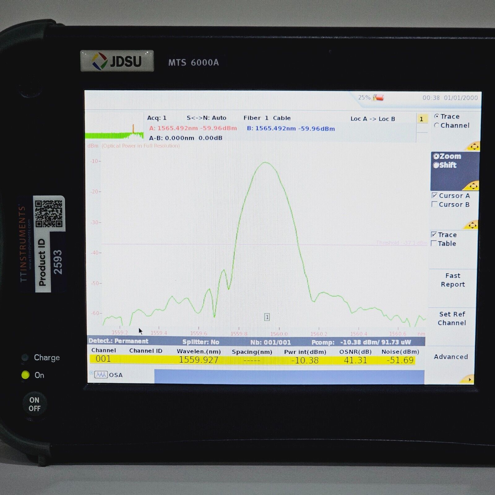 Viavi JDSU 6000A V2 w/ OSA-110H 1250-1650 nm High-Power APC OSA Optical Spectrum