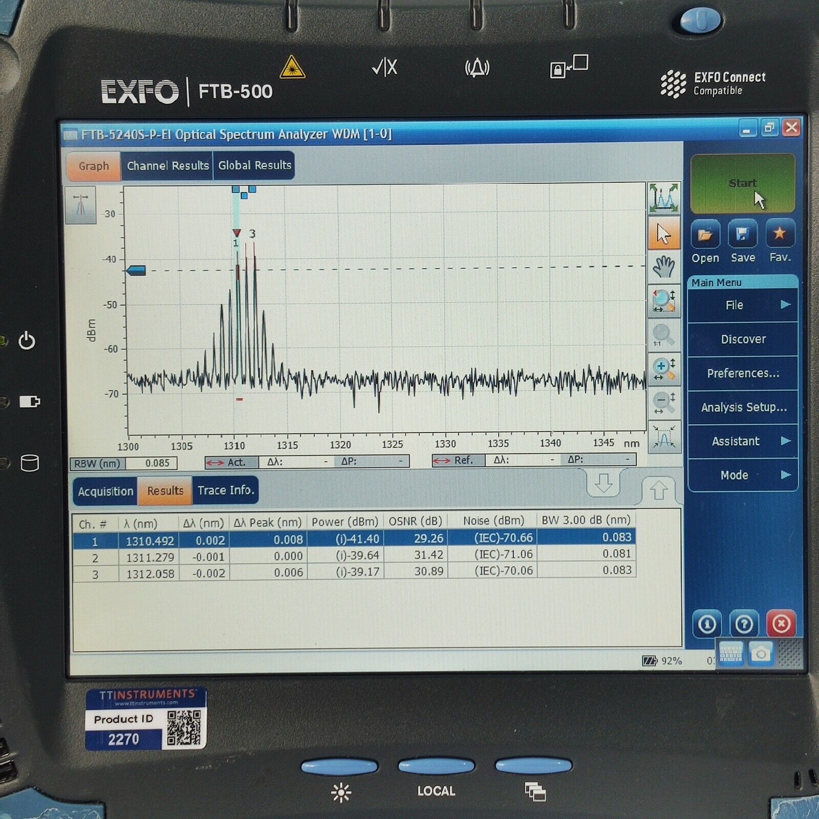 EXFO FTB-500 Mainframe w/ FTB-5240S-P OSA Optical Spectrum Analyzer 1250-1650 nm